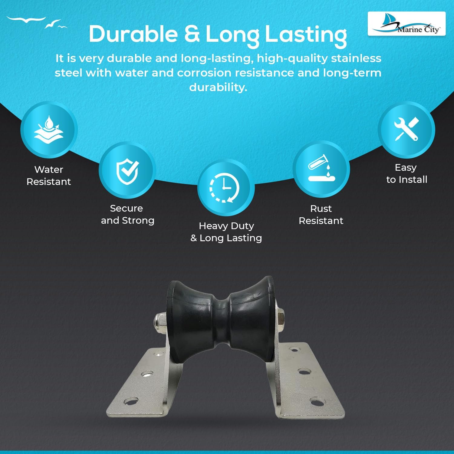MARINE CITY Black Environmental Friendly Bow Roller Large Platform for Bow Anchor Roller Holder Replacement Bow Roller for Marines Boats Yachts Kayaks