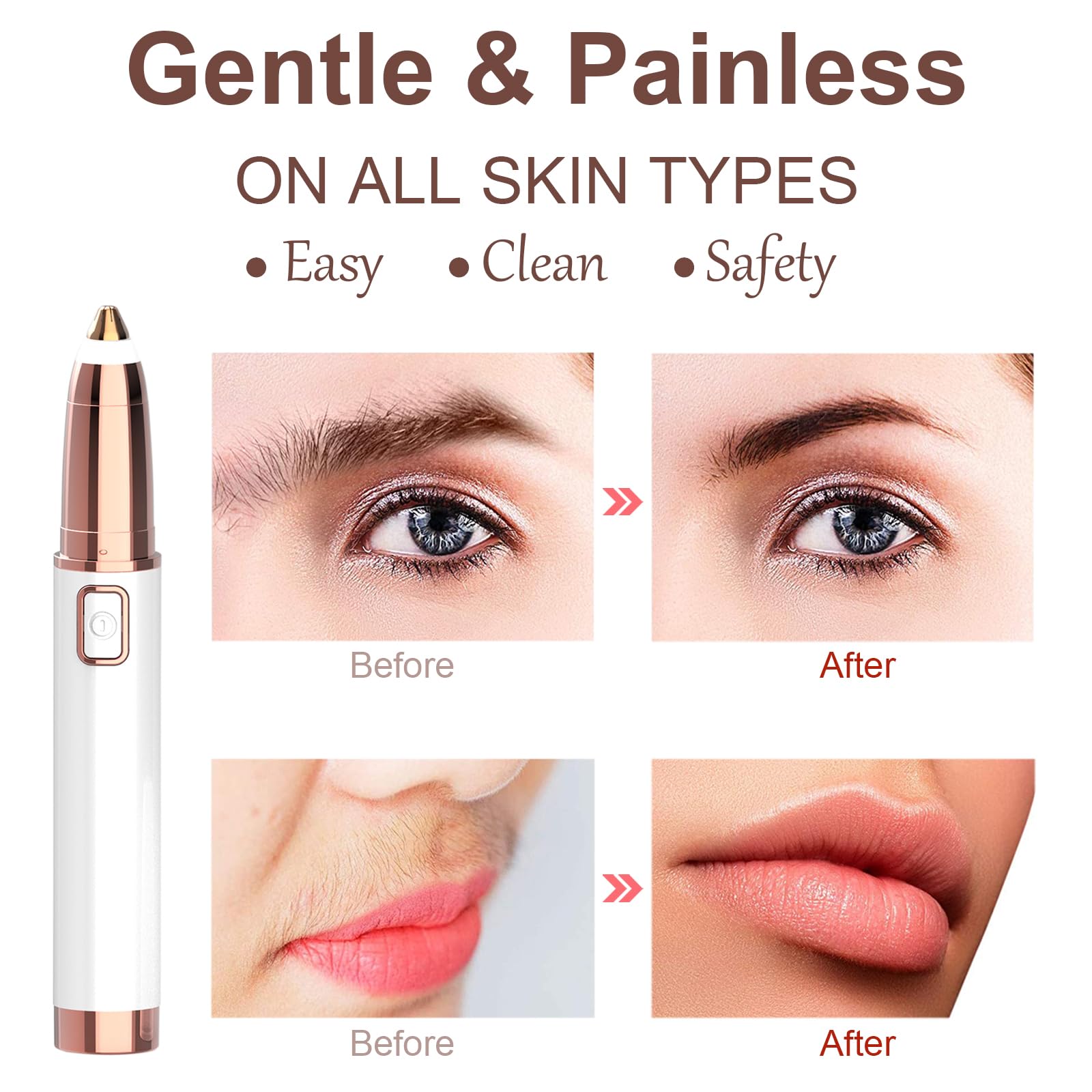 Recortadora de cejas para mujer, maquinilla de afeitar eléctrica con luz LED, indolora y fácil de limpiar, para cejas, cara, nariz, oreja, pelo, barbilla, labios, líneas de bikini y otros detalles,