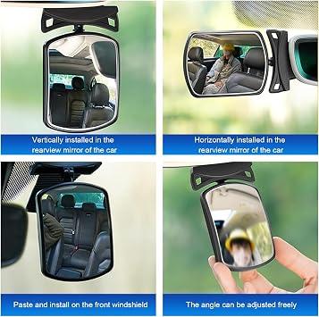 Baby Car Interior Rearview Mirror, Rotatable Wide Angle Convex Mirror for Viewing Rear Passengers, Shatterproof Safety Rear View Mirrors, Universal for Most Cars (White)