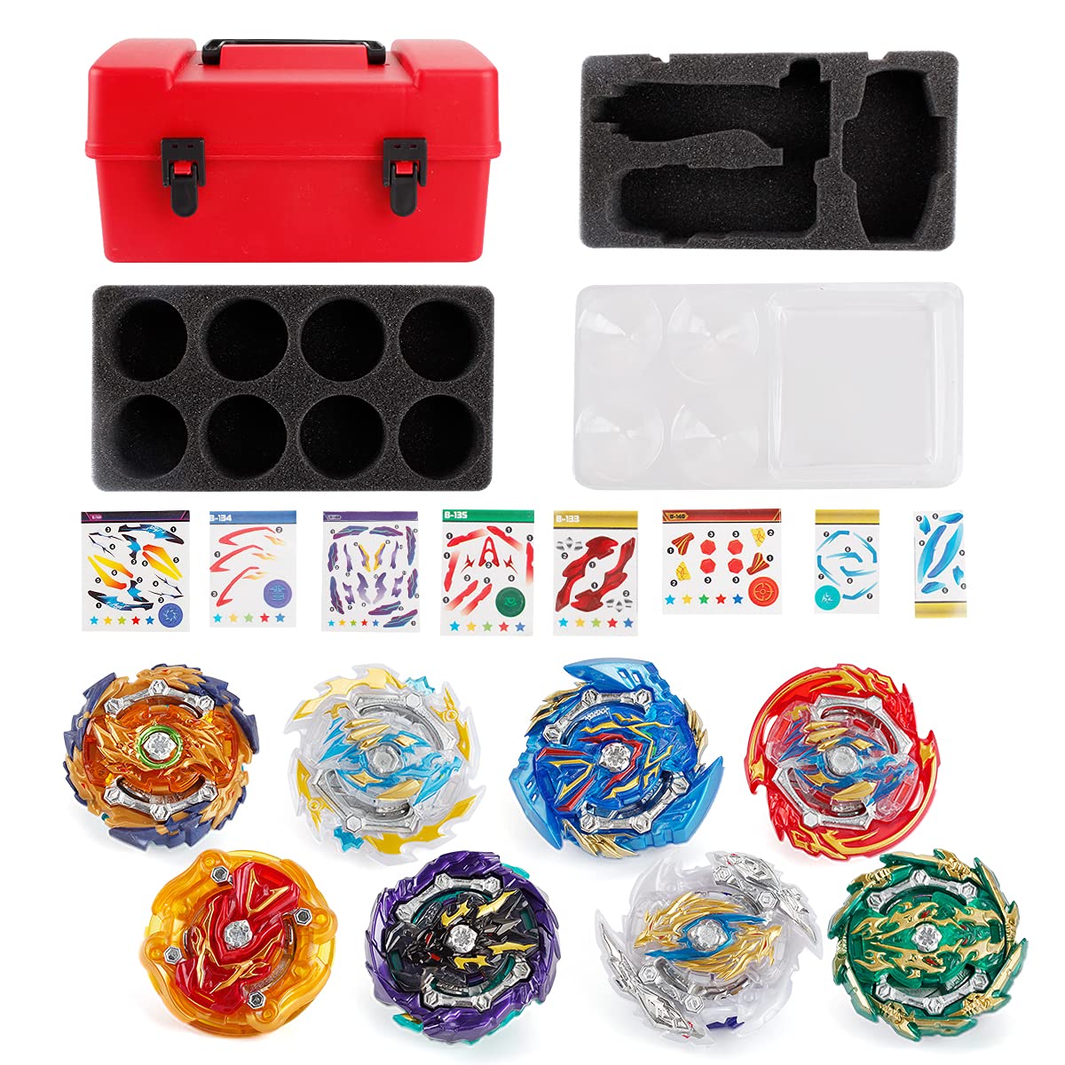 HNSMART Bey Battling Top Burst Gyro Toy Set Combat Battling Game 8 Spinning Tops 3 Launchers with Portable Storage Box Gift for Kids Children Boys Ages 6+ (8-pack)