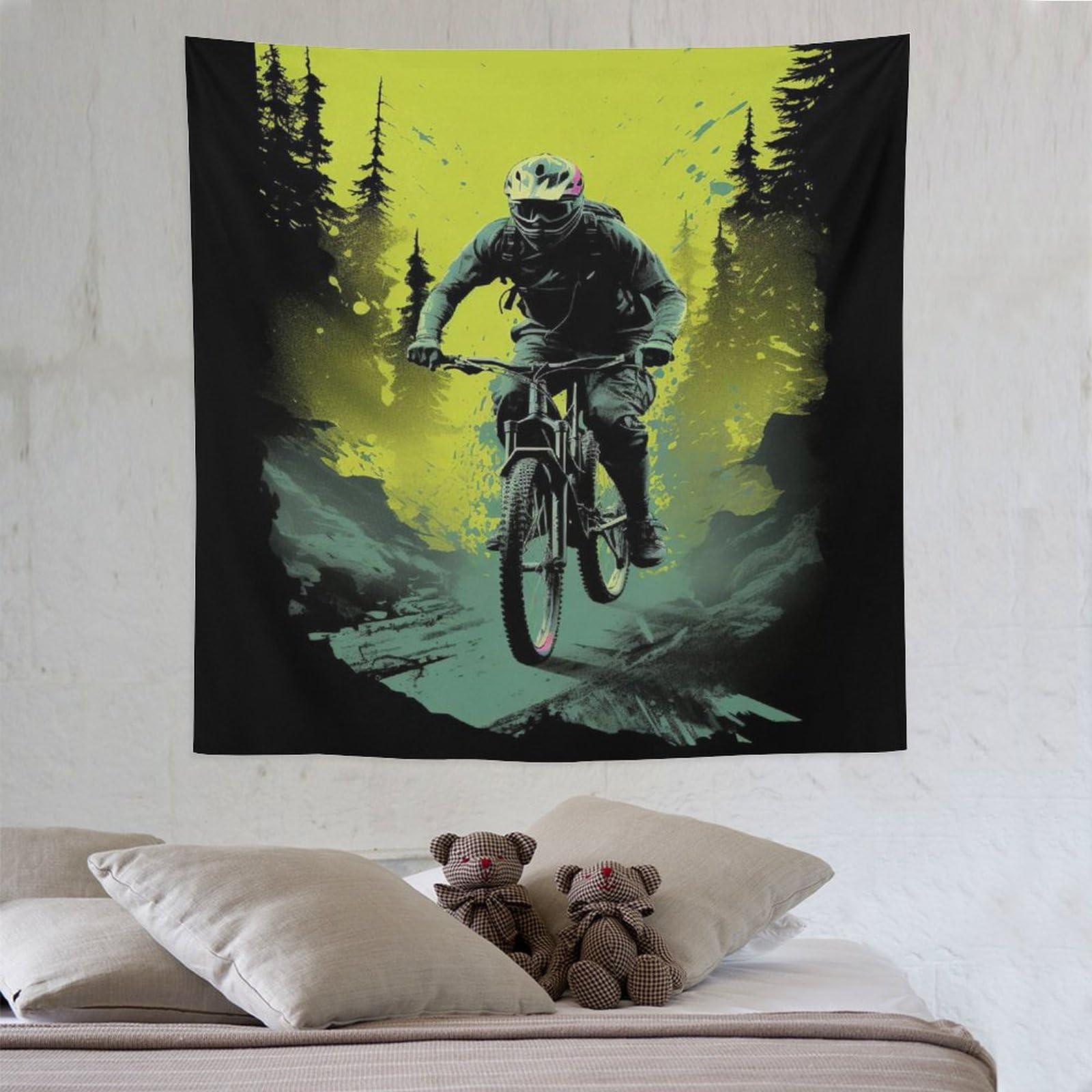 PAZZK Mountain Bike Tapestry 3D Printed Wall Hanging Tapestry for Room Decoration Tapestry Room Decoration 150×150cm — image 1