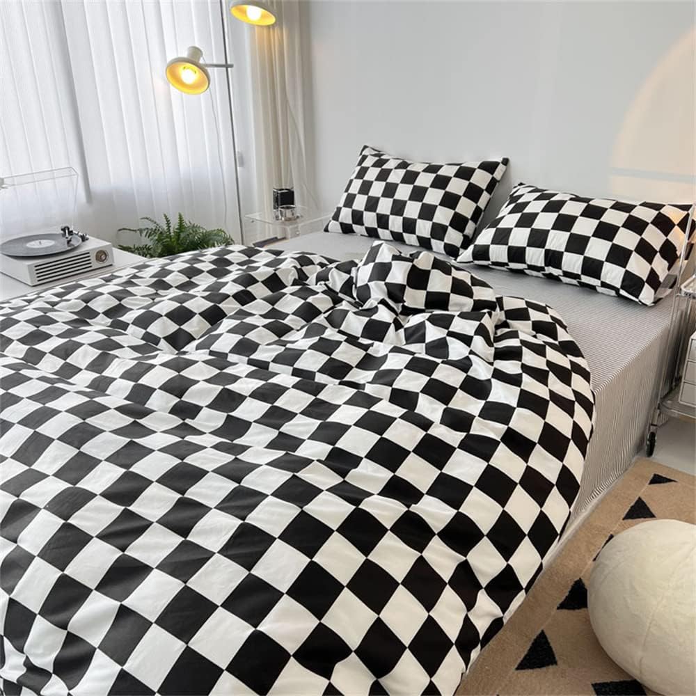 Wellboo Black White Plaid Comforter Sets Queen Women Men Black and White Checkerboard Grid Bedding Comforters Cotton Boys Girls Modern Checkered Geometric Quilts Luxury Abstract White Bedding - Image 2