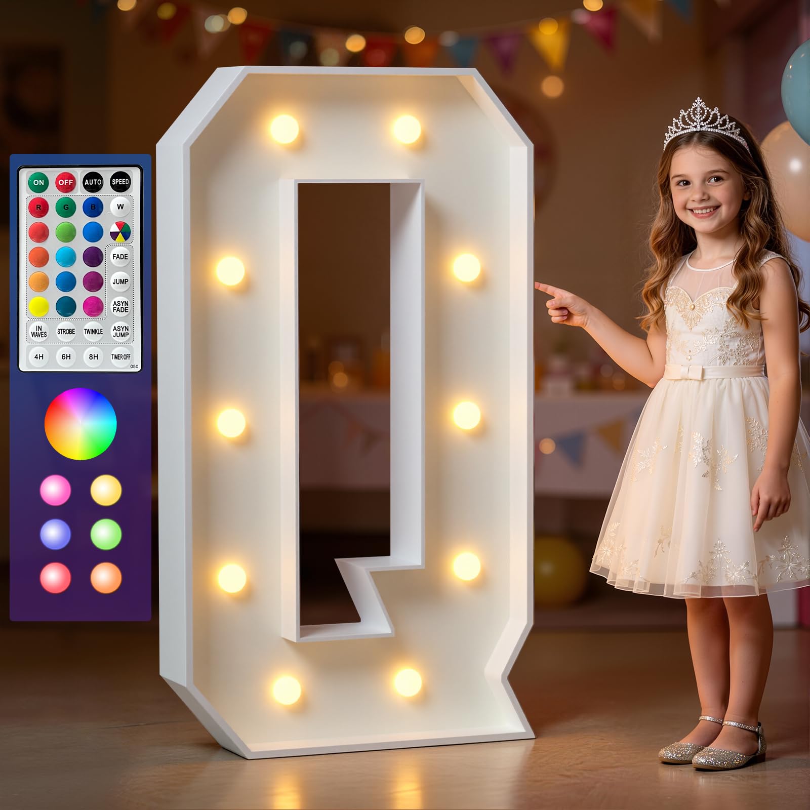 Marquee Letters Colorful, 4ft Light Up Letter Q, 18 Colors Changing LED Large Lighted Sign for Birthday Decorations, Graduations, Wedding, Proposal, Anniversary, Baby Shower & Glow Party Decor