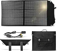 Painel Solar Dobrável Portátil, Carregador Solar com Suporte e Cabos, para Camping e Uso Externo