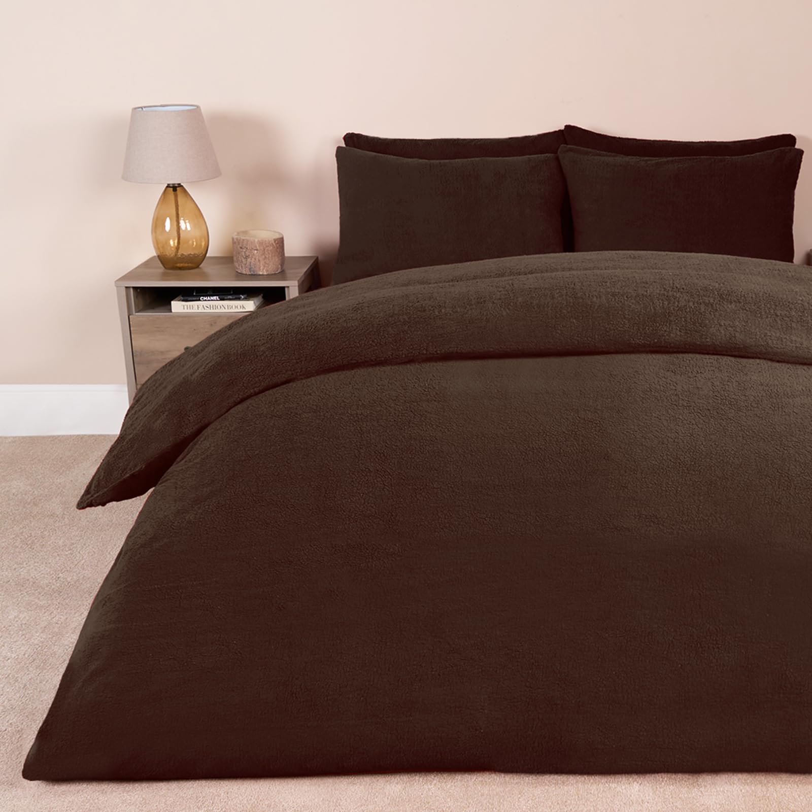 Brentfords Chocolate Brown Kingsize Duvet Cover Set Teddy Fleece, King Size Quilt Covers Fluffy Bedding Duvet Super Soft King Duvet Thermal Bedding With Pillowcases,