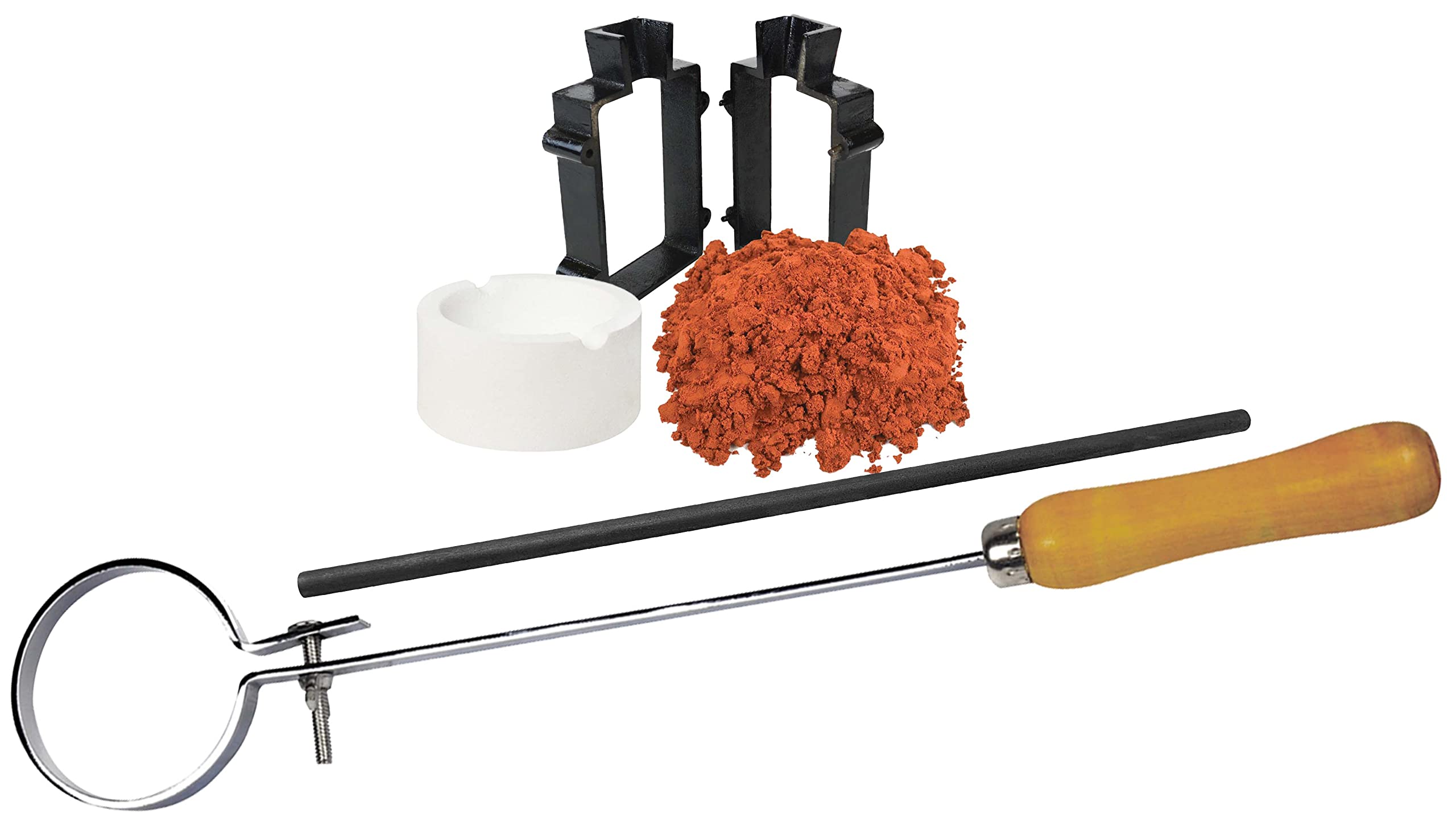 Sand Casting Set Kit with 2.2 Lbs Delft Clay Sand, Cast Iron Mold Flask Frame, Ceramic Crucible, Tongs & Stir Rod Melting Casting Refining Gold Silver Copper Jewelry Making