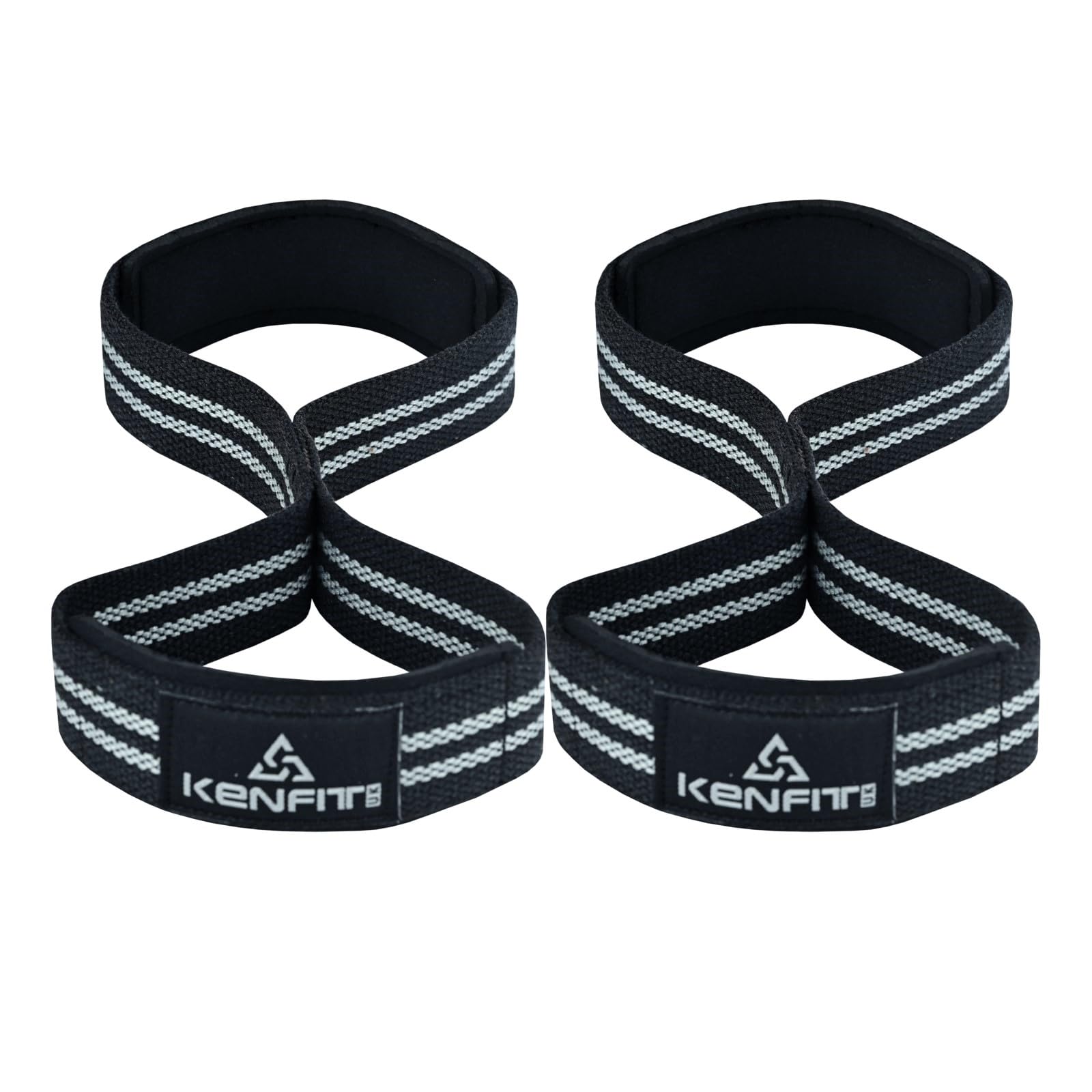 Figure 8 Lifting Straps by Kenfit, Grey – Heavy Duty Padded Deadlift Straps for Deadlifts, Barbell Rows, Pull-Ups & Shrugs, Figure 8 Wrist Straps for Powerlifting, Weightlifting & Strength Training