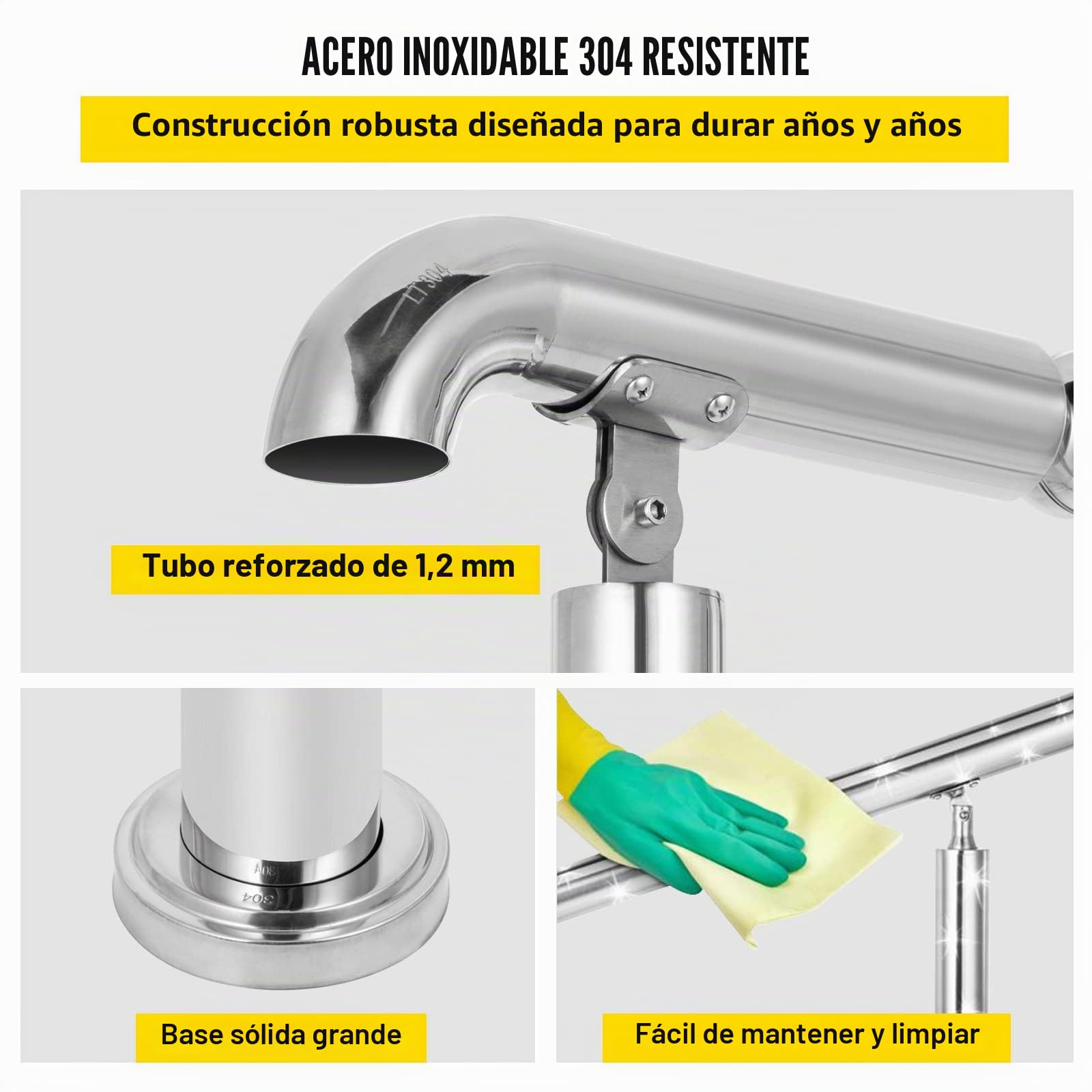 Happybuy Pasamanos Escalera de Acero Inoxidable 304 Barandilla Escalera de 4 a 5 Pasamanos para Escaleras de Color Plata Pasamanos de Pared Ángulo Ajustable 0-60° Montaje en Pared Capacidad de 100 kg