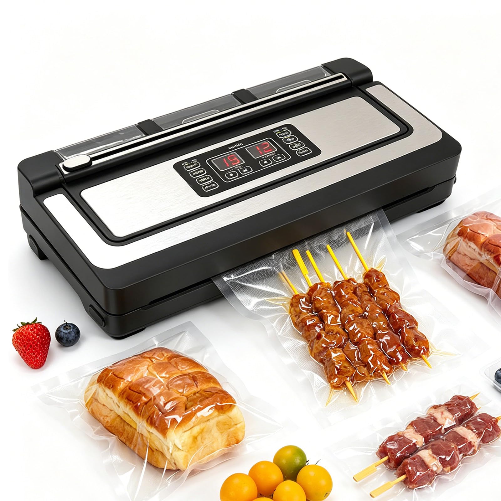KRYANFEN Vacuum Bags Vacuum Sealer Bags Commercial Sealer 42cm Extended Bar Dual Nozzles for Household Bulk Food Bakery Bread Delicate Snacks 220V