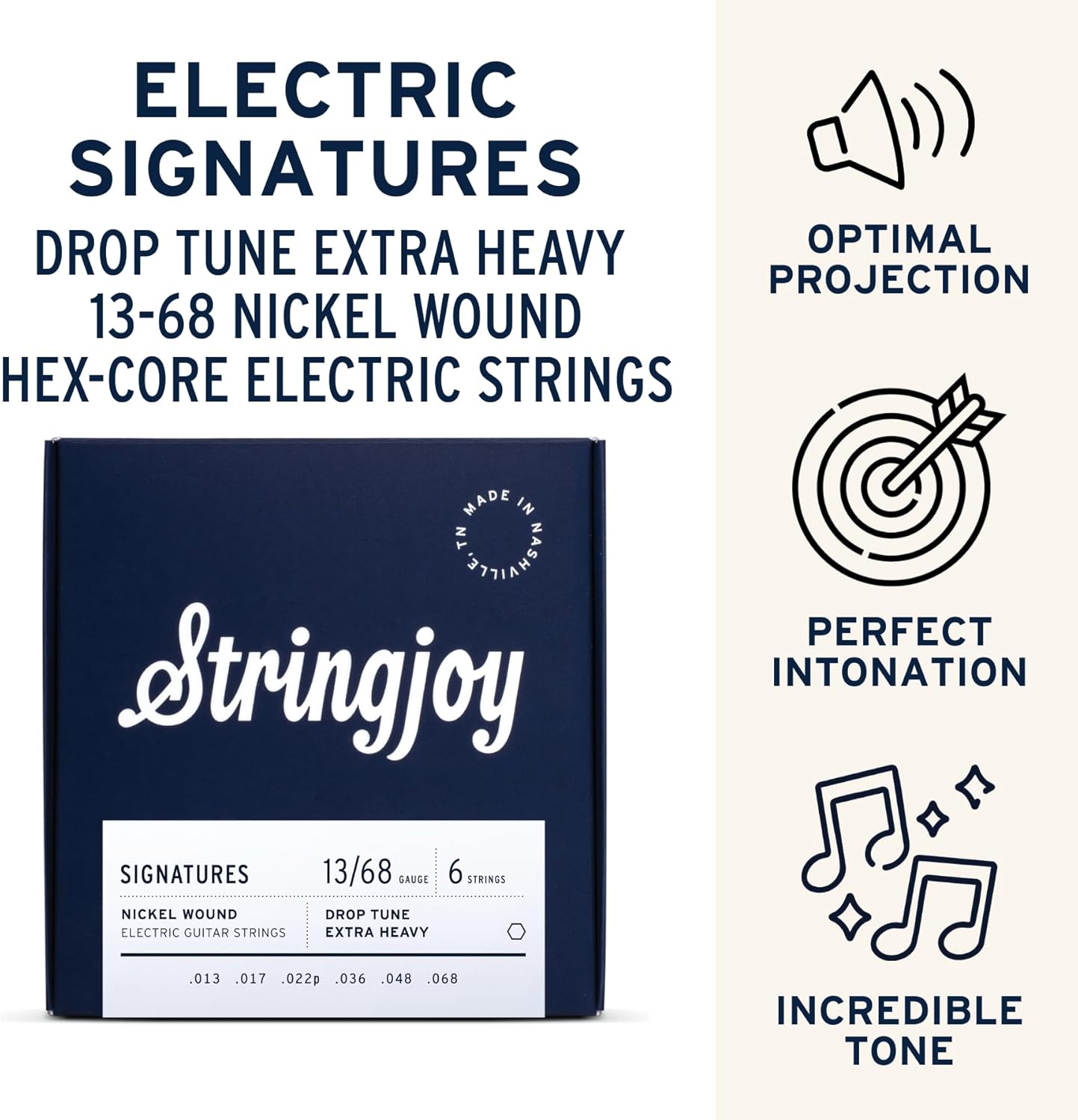 Stringjoy Drop Tune Extra Heavy Gauge Signatures Nickel Electric Guitar Strings 13-68, DRP13, Optimal Balance & Powerful Projection, Electric Guitar 6 String Set, 2-Pack