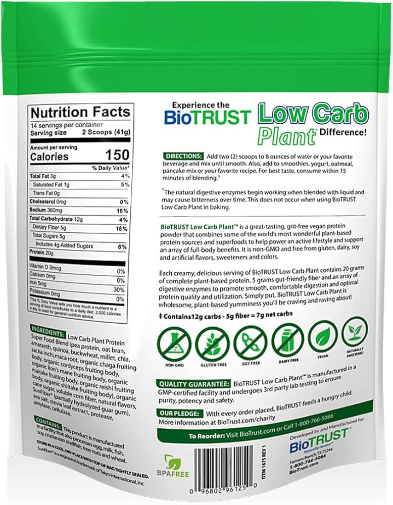 Amazon.com: BioTrust Low Carb Plant, Delicious, Creamy, 20 ...