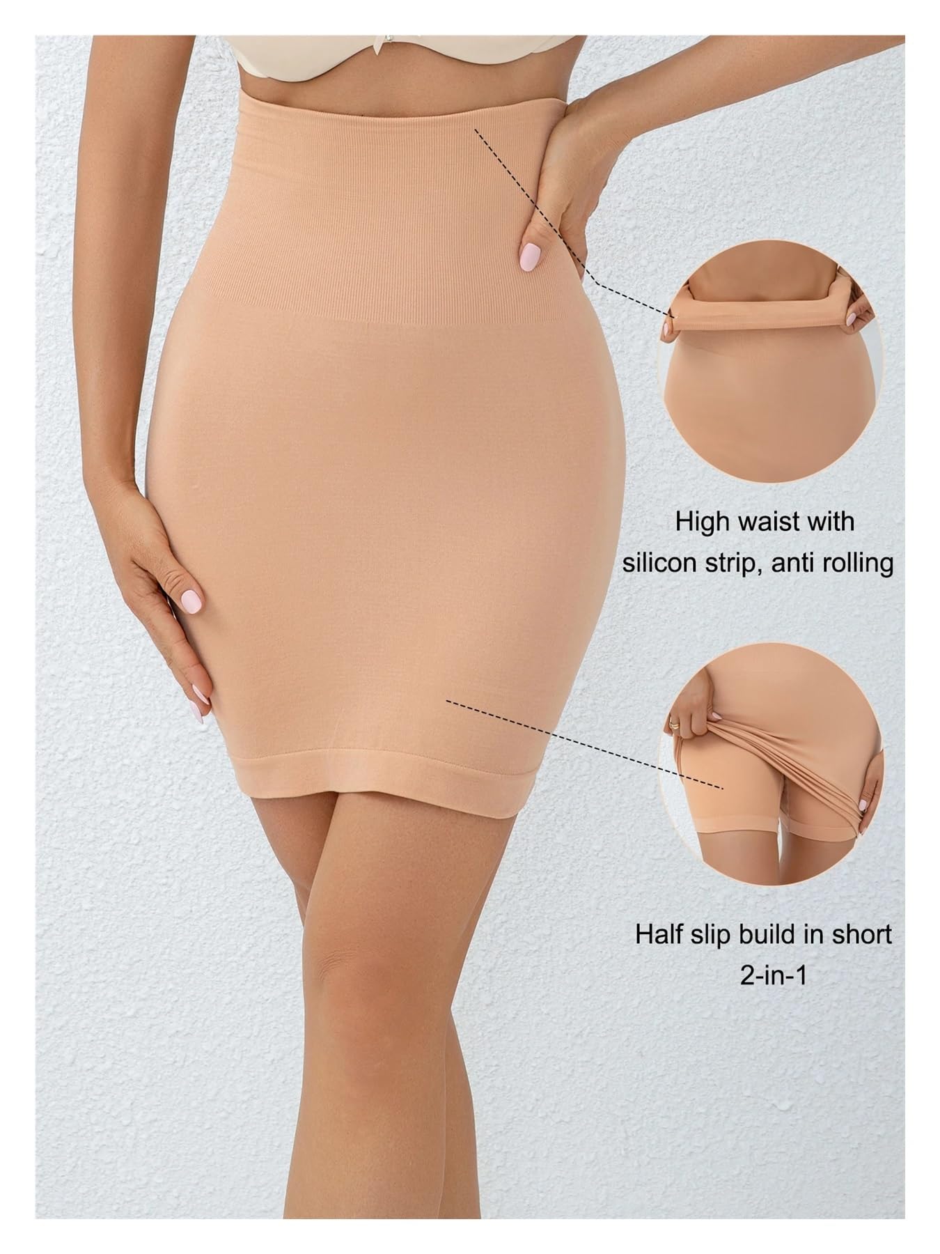 Vestido Moldeador de Cintura Alta, sin Costuras, 2 en 1, con Control Abdomen y Pantalones Cortos incorporados