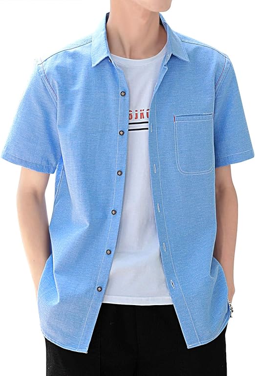 Amazon Hisitosa シャツ 半袖 夏服 メンズ レッドステッチ オックスフォードシャツ 吸汗通気 防菌防臭 無地 トップス ポーツ オシャレ シャツ 通販