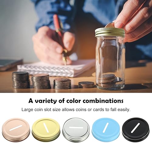 Miniatura 3 de Sewroro 25 tapas para tarros de boca ancha con ranura para monedas, tapa de metal con ranura para monedas, tapa para conservas, ranura para monedas,