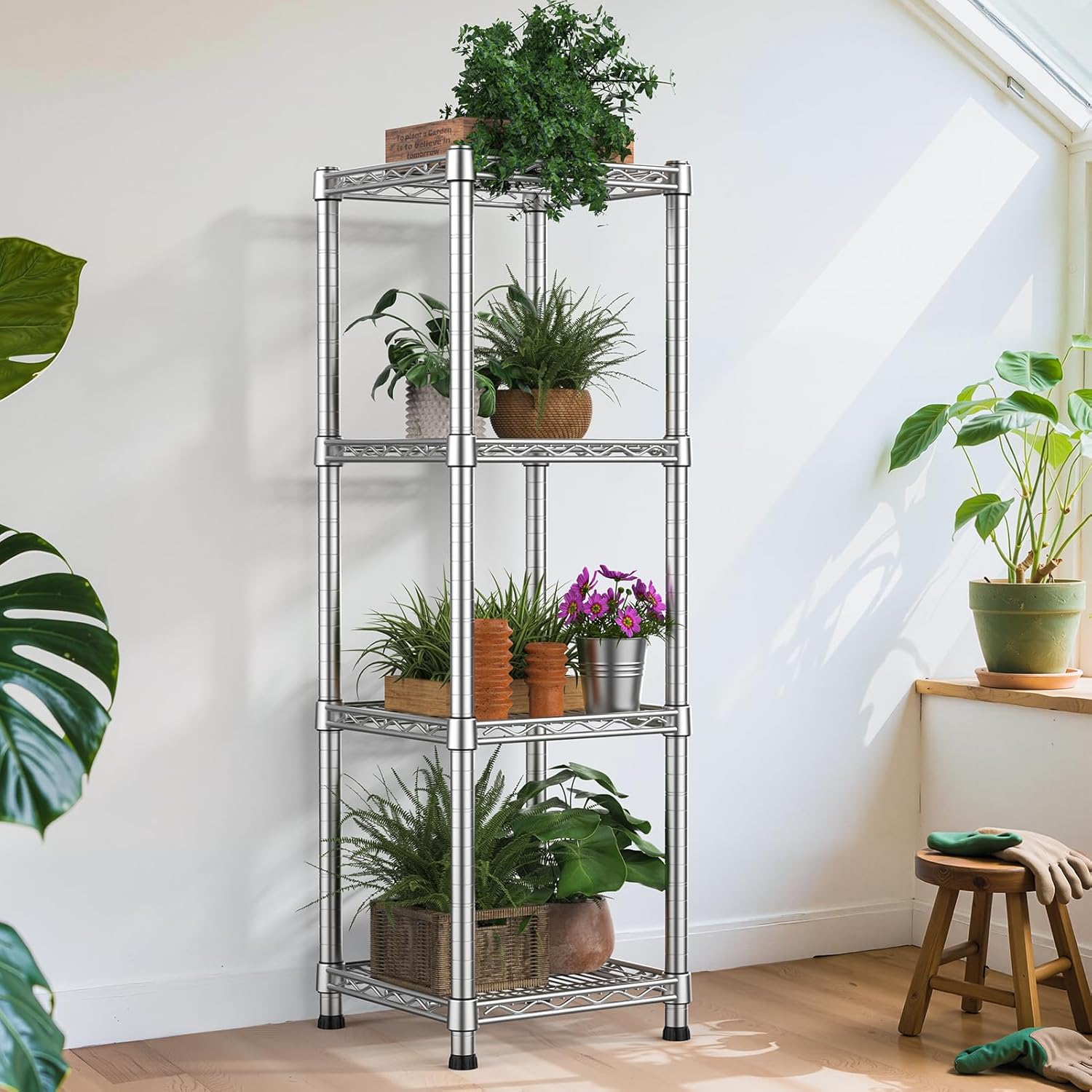 14" Metal Wire Shelving Unit Storage Shelves 4 Tier Adjustable Shelf Sturdy Steel Rack Standing Units Organizers organize for Laundry Bathroom Kitchen Closet Basement Garage Pantry Narrow Mesh Utility