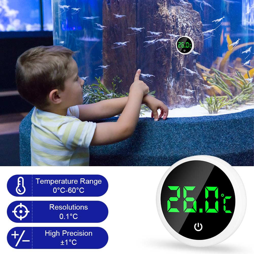 Flintronic Thermomètre d'Aquarium, Mini Thermomètre Aquarium Numérique, Affichage LED, Capteur de température haute précision, Convient aux aquariums d'eau douce et d'eau de mer