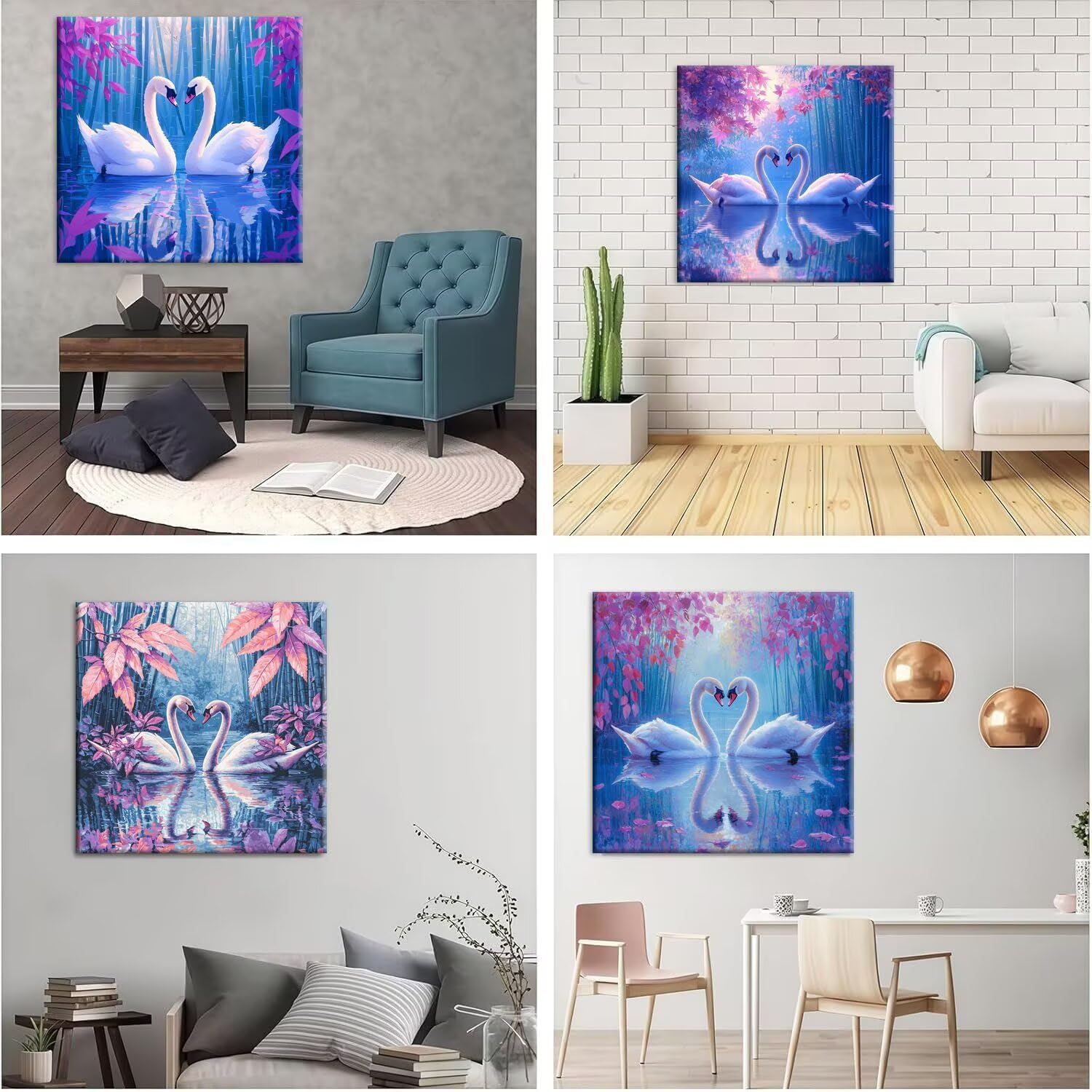 QIANLUOO Diamond Painting Kit cisne, Pintar Diamantes Kit 45x45cm f-788 | 5D DIY Diamond Painting Kit Completo 4 Pack, Pintura Diamante Niños Adultos Diamant Bordado Punto de Cruz para Decor Hogar