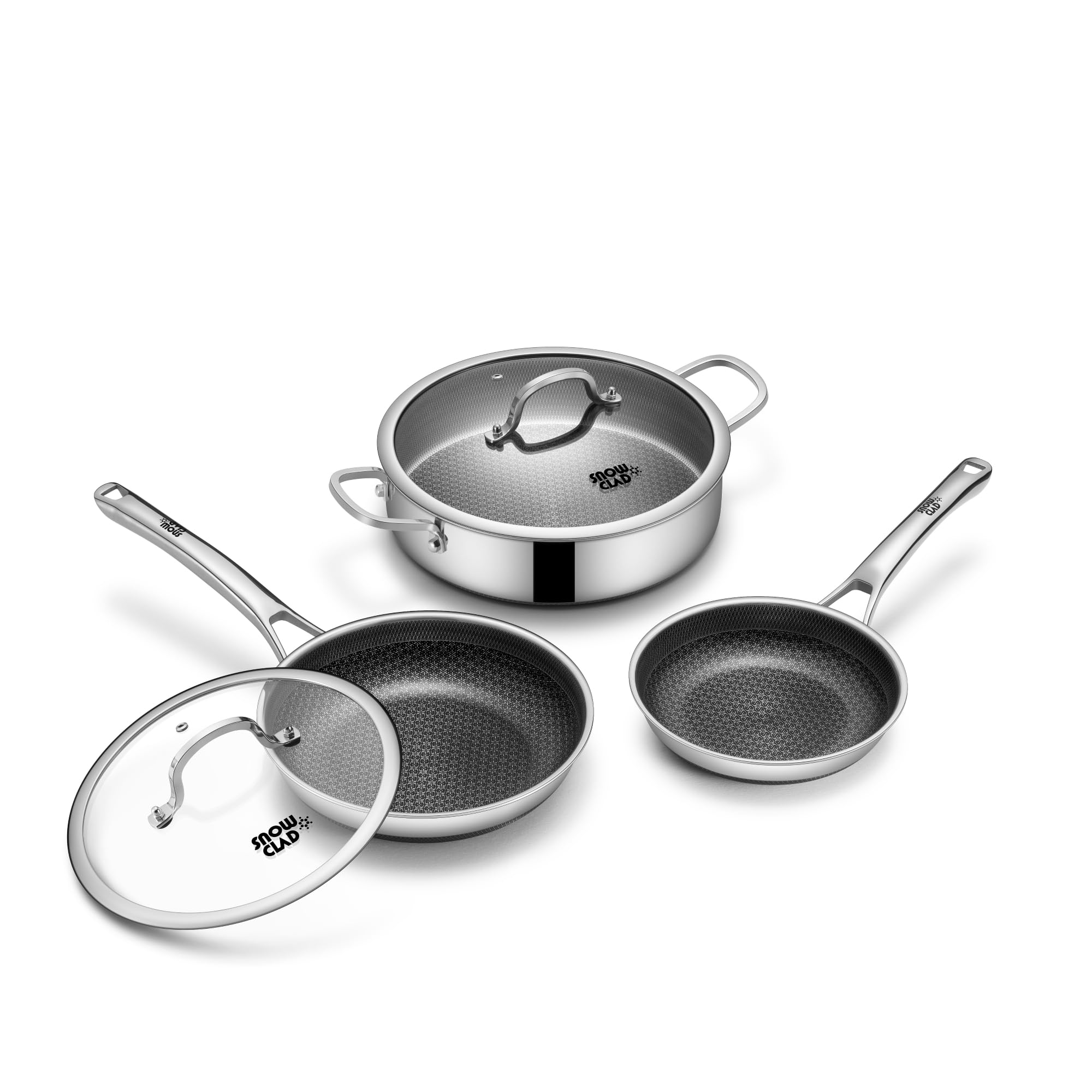 Saute Pan Set,Hybrid Non Stick 5 Quart Everyday Braiser pan,10 inch skillet,8 inch skillet,Chicken Fryer, PFOA Free Cookware,Deep Frying Pans with Lid,Dishwasher and Oven Safe,Works on All Cooktops