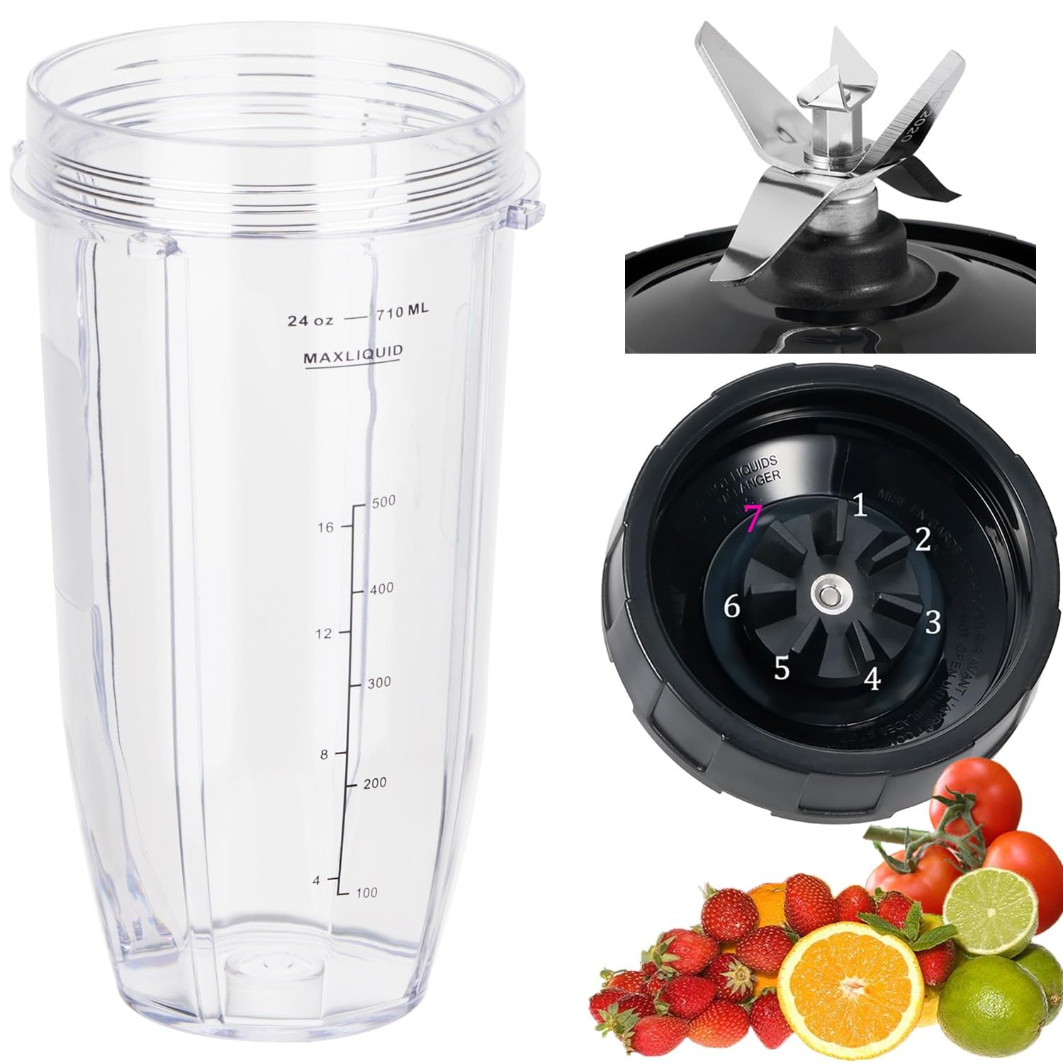 Photo 1 of [New Model] Replacement 7 Fins Male Blade&24oz Blender Cup Compatible For Nutri Ninja Blender [4 Inch Male 7 Fins Blade]