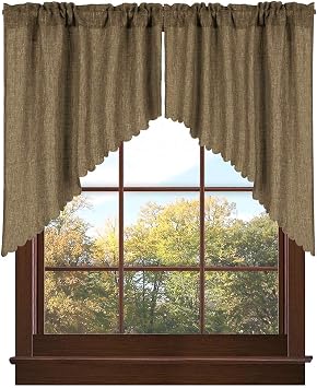 Valea Home Soft Burlap Look Swag Curtains Rustic Natural Tan Rod Pocket Kitchen Valance Curtain Panels for Small Window 36 inch Length, 2 Panels