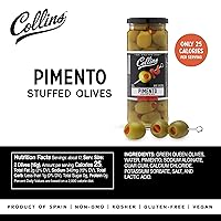 Vista 4 de Collins Colossal Martini - Aceitunas de pimiento Guarnición prémium para cócteles, martinis y ensaladas, bandejas de aperitivos, embutidos, platos