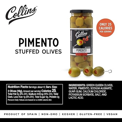 Miniatura 4 de Collins Colossal Martini - Aceitunas de pimiento  Guarnición prémium para cócteles, martinis y ensaladas, bandejas de aperitivos, embutidos, platos
