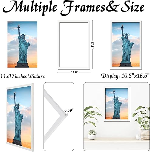 Miniatura 3 de OMAIGAR Marco de fotos de 11 x 17 pulgadas para póster de 11 x 17 pulgadas, certificado de lienzo de fotos, blanco, de alta transparencia, para
