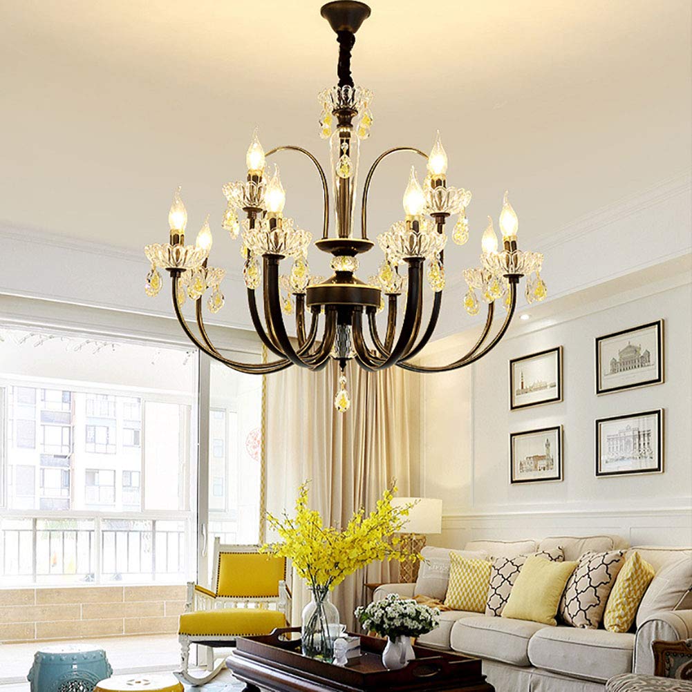 Während Lighting,E14 Amerikaner Prägnant Eisenkunst Kronleuchter Beleuchtung,Wohnzimmer Esszimmer Schlafzimmer Kleidung Store Licht,Kreativ Kerze Kristall Kronleuchter Lichter-Schwarzes gold 15 kopf