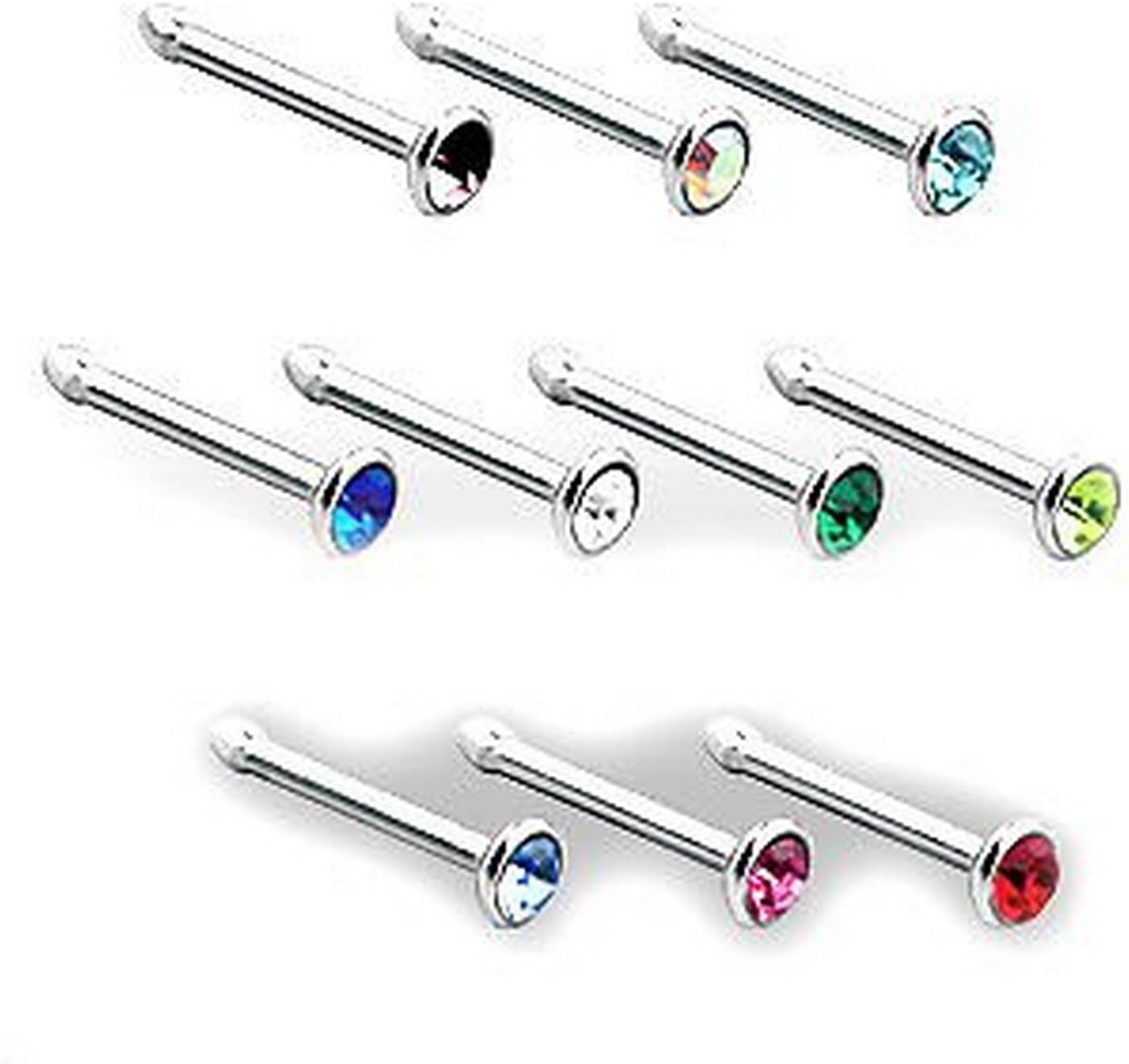 FreshGadgetz Crystal Stainless Steel Nose Rings, Nickel Free Jewelry (Pink)