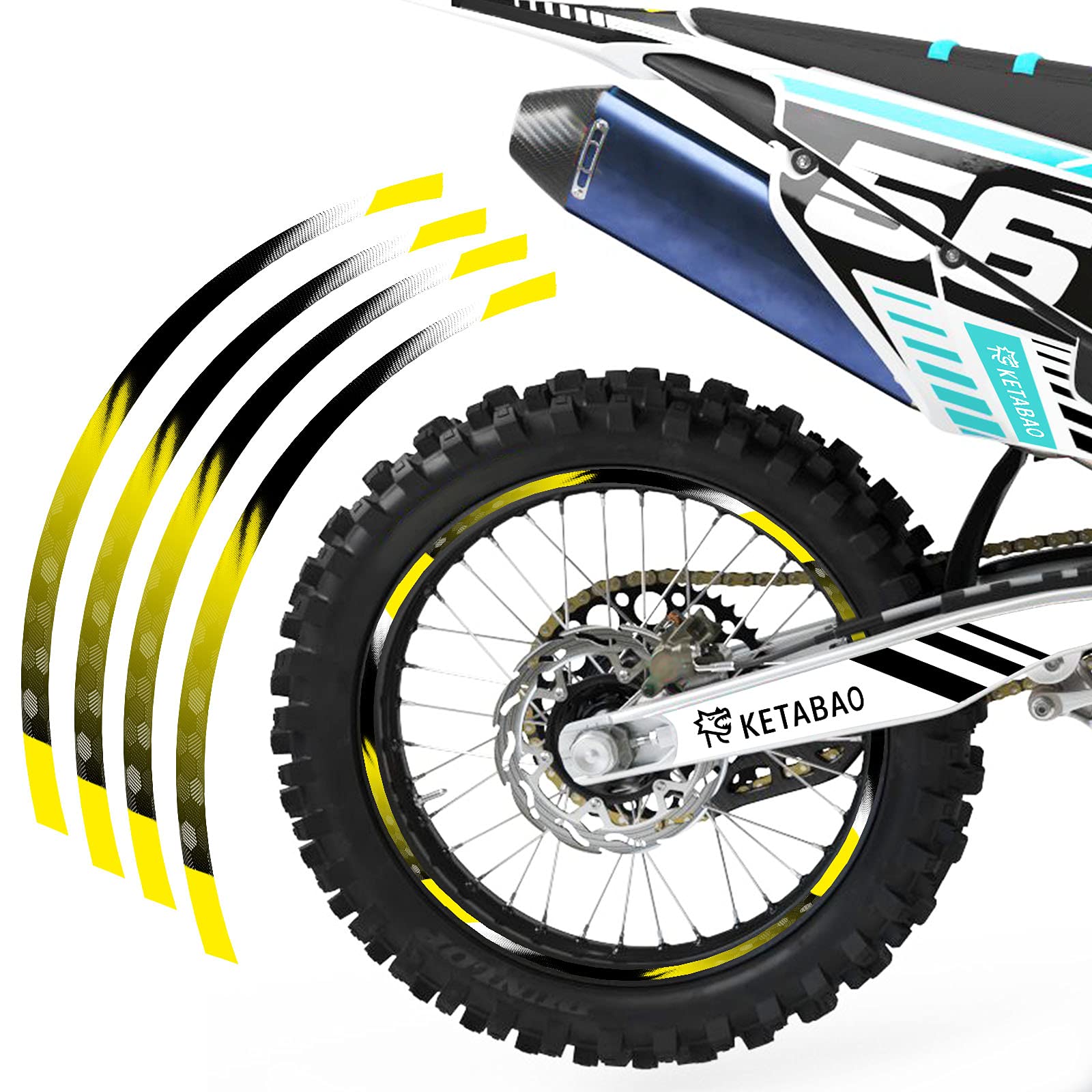Kit décalcomanies jantes Autobahn88 jaune KXF250 roues 21 19 pouces