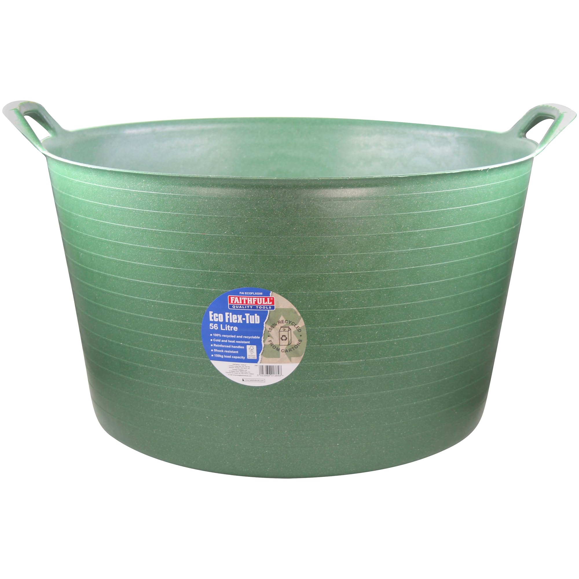 Faithfull Eco Flex Tub, Multi-Purpose, Durable & Sustainable Flexible Bucket with Reinforced Handles – 56 Litre (12gl), Green