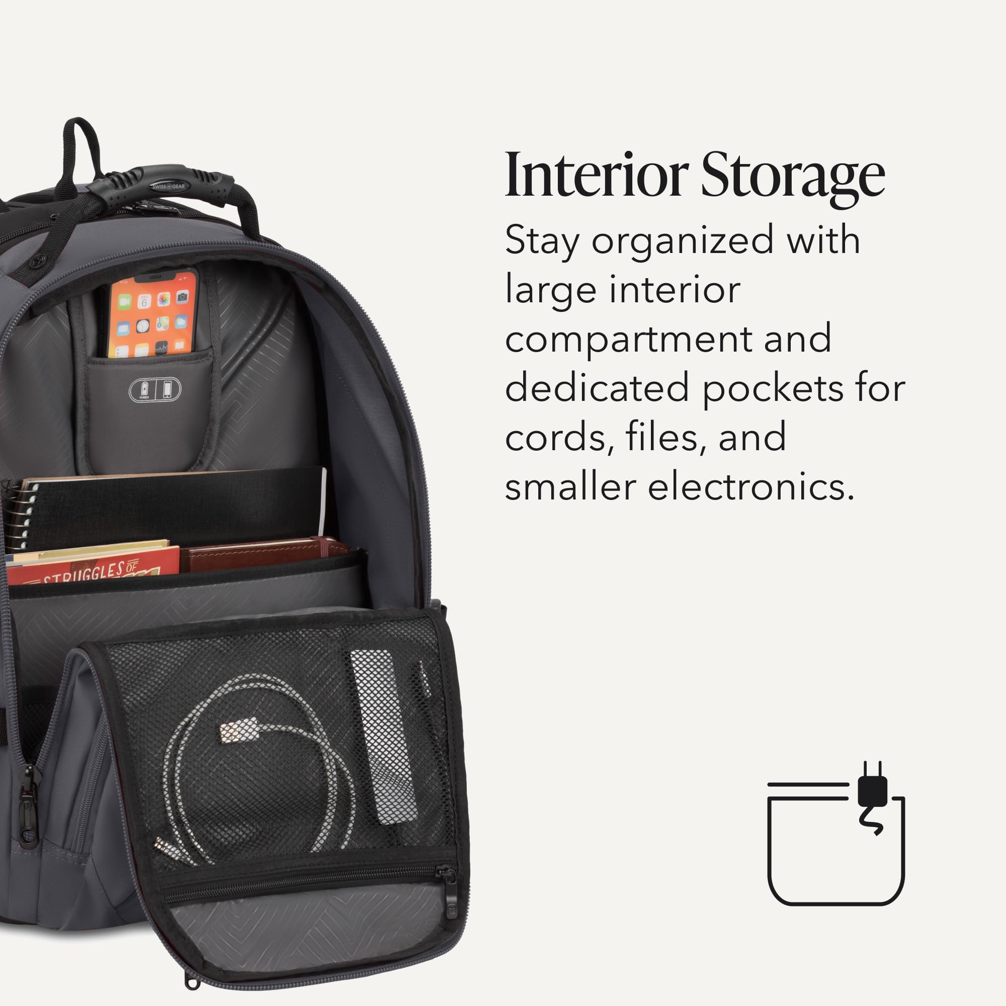 SWISSGEAR Sion 2-Piece Travel Set, Softside Expandable Carry-On Spinner Bundled with 1900 ScanSmart 17" Laptop Backpack with RFID Blocking & Tech Organization, Dark Grey view 6