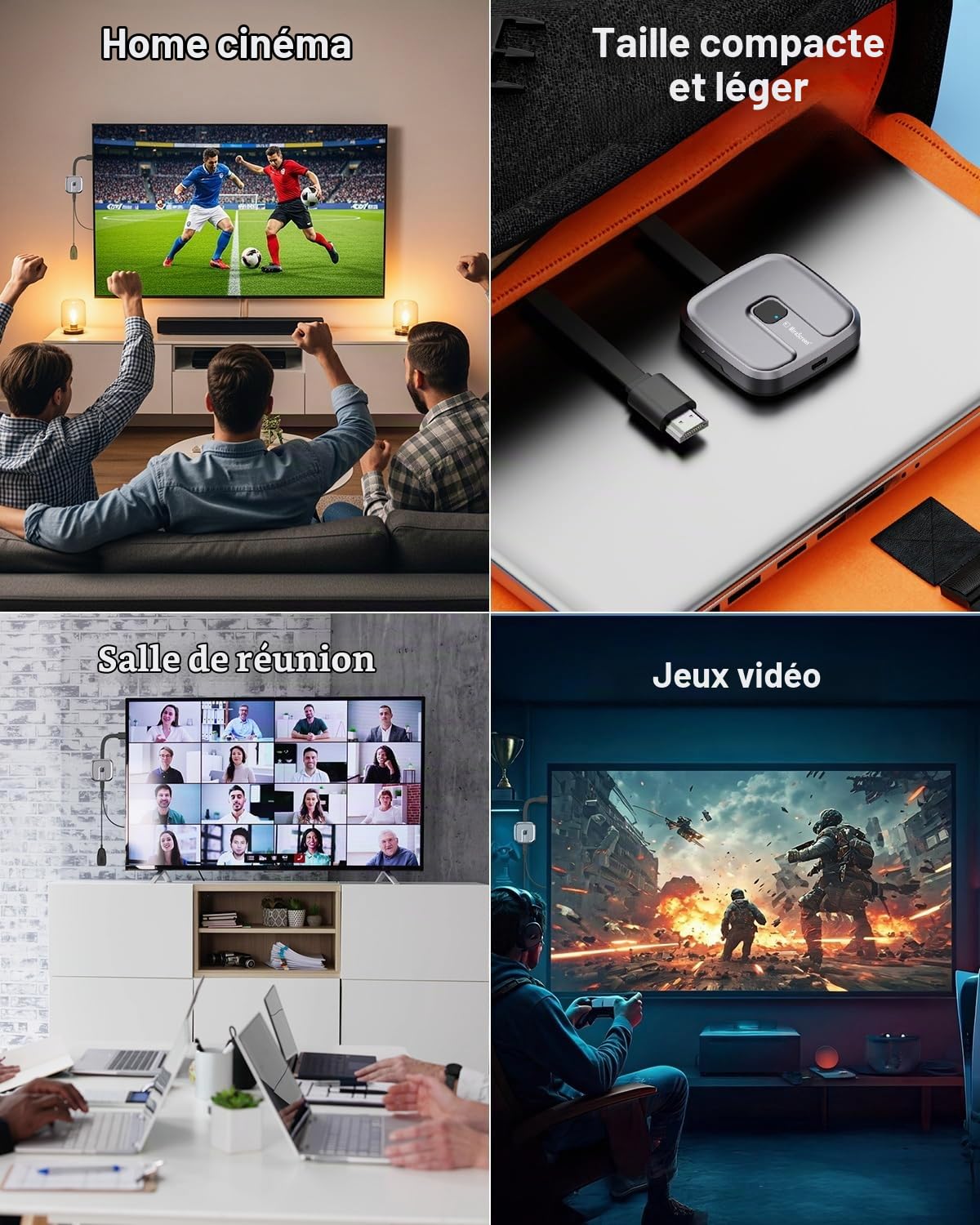Wireless HDMI Dongle, 4K Récepteur HDMI sans Fil, 2.4G/5GHz Screen Mirroring Display Wireless Adaptateur pour iOS/Android/Windows/Miracast/Chromecast/Google/TV/Moniteur/projecteur/Streaming vidéo