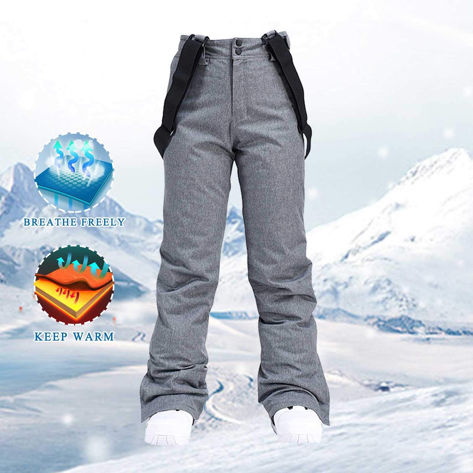 IQYU Pantaloni da sci da donna con bretelle – Pantaloni da neve da donna, impermeabili, caldi, invernali, termici, per attività all'aria aperta, da uomo, caldi, in softshell, antivento, da snowboard,