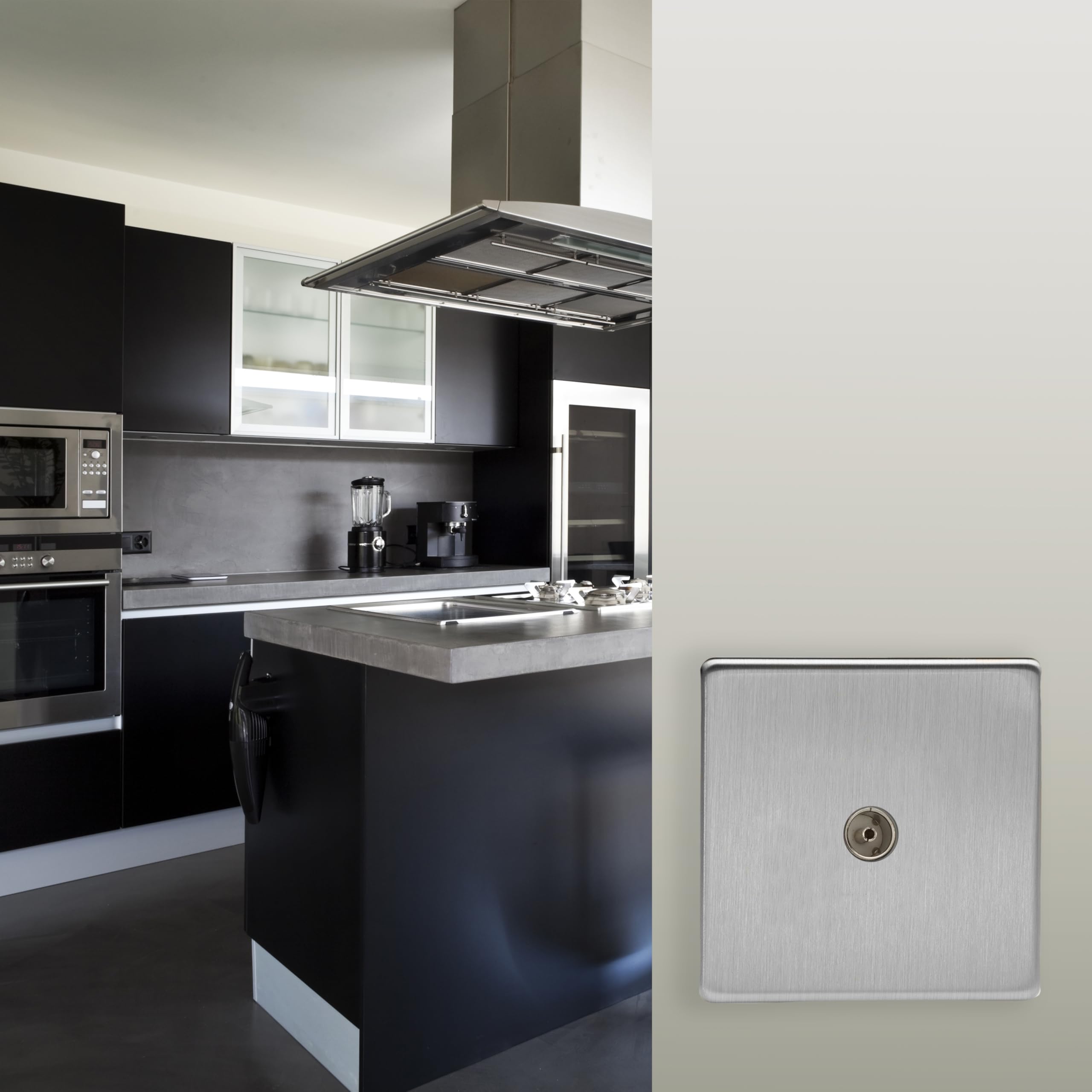 Varilight Single TV Socket Co-Axial - Screwless Brushed Steel, 86x86x23mm - Image 2