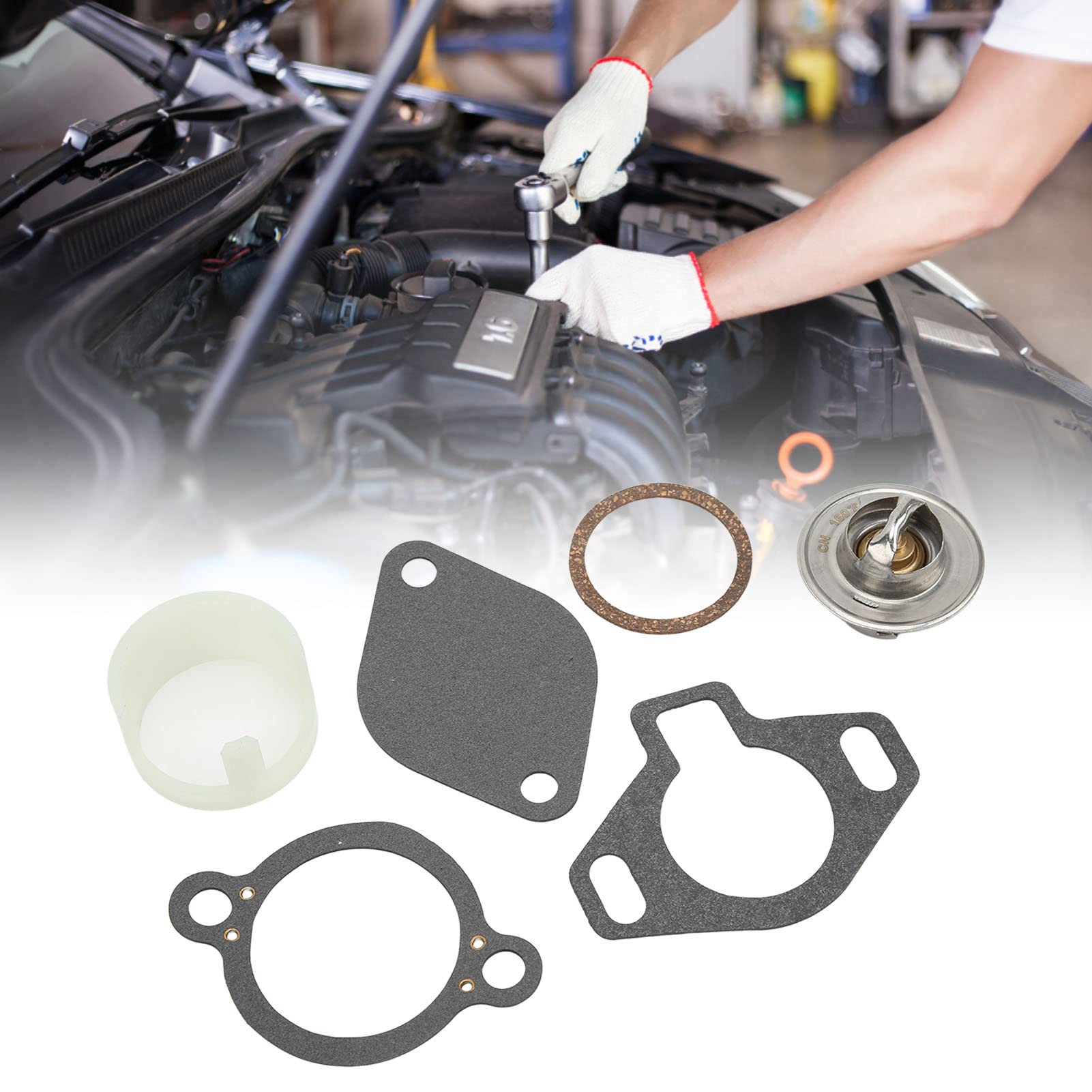 Qiilu Kit Termostato, Guarnizione Kit Termostato per MerCruiser con Manicotto 160° 4.3L 5.0L 5.7L 7.4L 8.2L dal 1987 in Poi