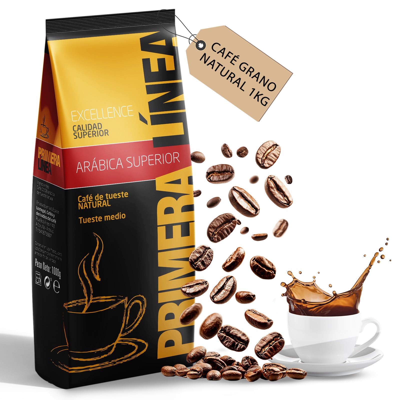 CAFE PRIMERA LÍNEA | Café en Grano Natural Gourmet Exclusivo 1kg | 100% ARABICA | Tueste Medio | Sabor Único y Auténtico| Ideal para Máquinas Espresso | Intensidad Media y Retrogusto Suave