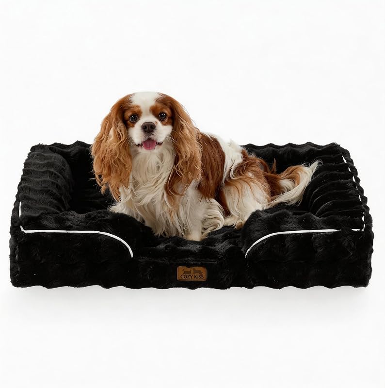 Cama ortopédica para cães COZY KISS com espuma de alta densidade e capa preta, 76,00 x 51,00 x 17,00 cm