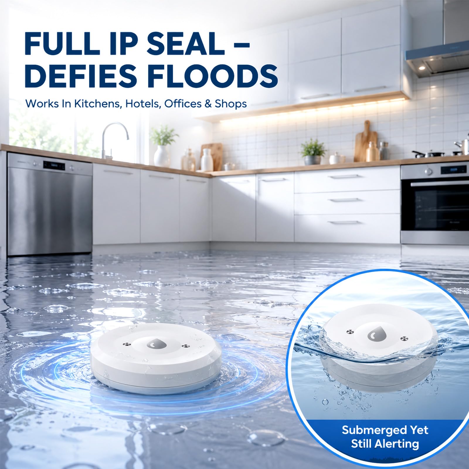 Lot de 4 détecteurs de fuites d'eau avec notification d'application, capteur intelligent Wi-Fi 2,4 G, étanchéité IP67, alimenté par piles, alerte de gel, pour cuisine, salle de bain, cave, compatible