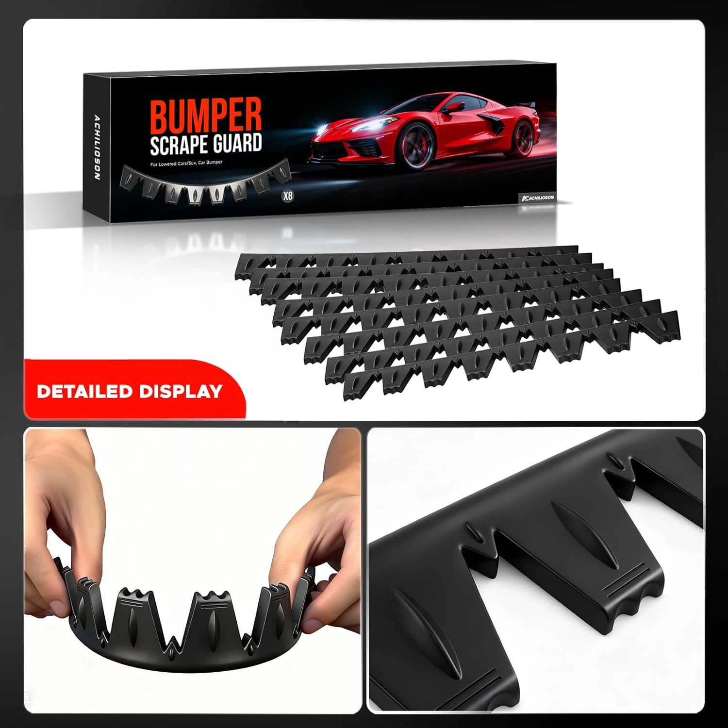 Universal Front Bumper Scrape Guard Skid Plate Protection for Lowered Cars/SUV, Car Bumper Guard Anti-Scratch Kit Scrape Protector Plate Skid Plate 8 Pack