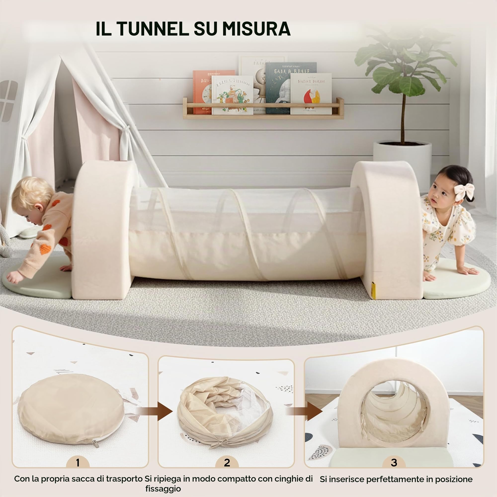 BanaSuper Blocchi di Schiuma con Tunnel di Gioco | Palestra Morbida per Arrampicata Bambini | Set Motricità e Tunnel per Interni | Gioco Educativo Montessori per Casa e Asilo