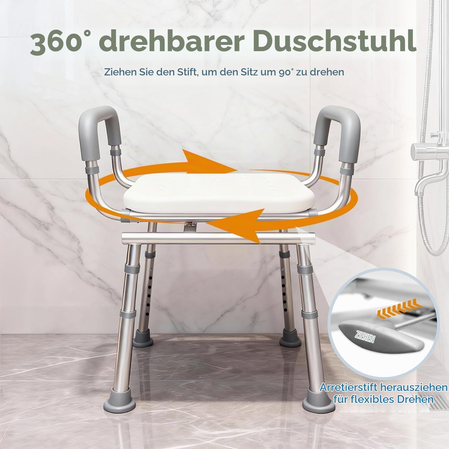 360° Duschhocker mit Abnehmbarer Armlehnen