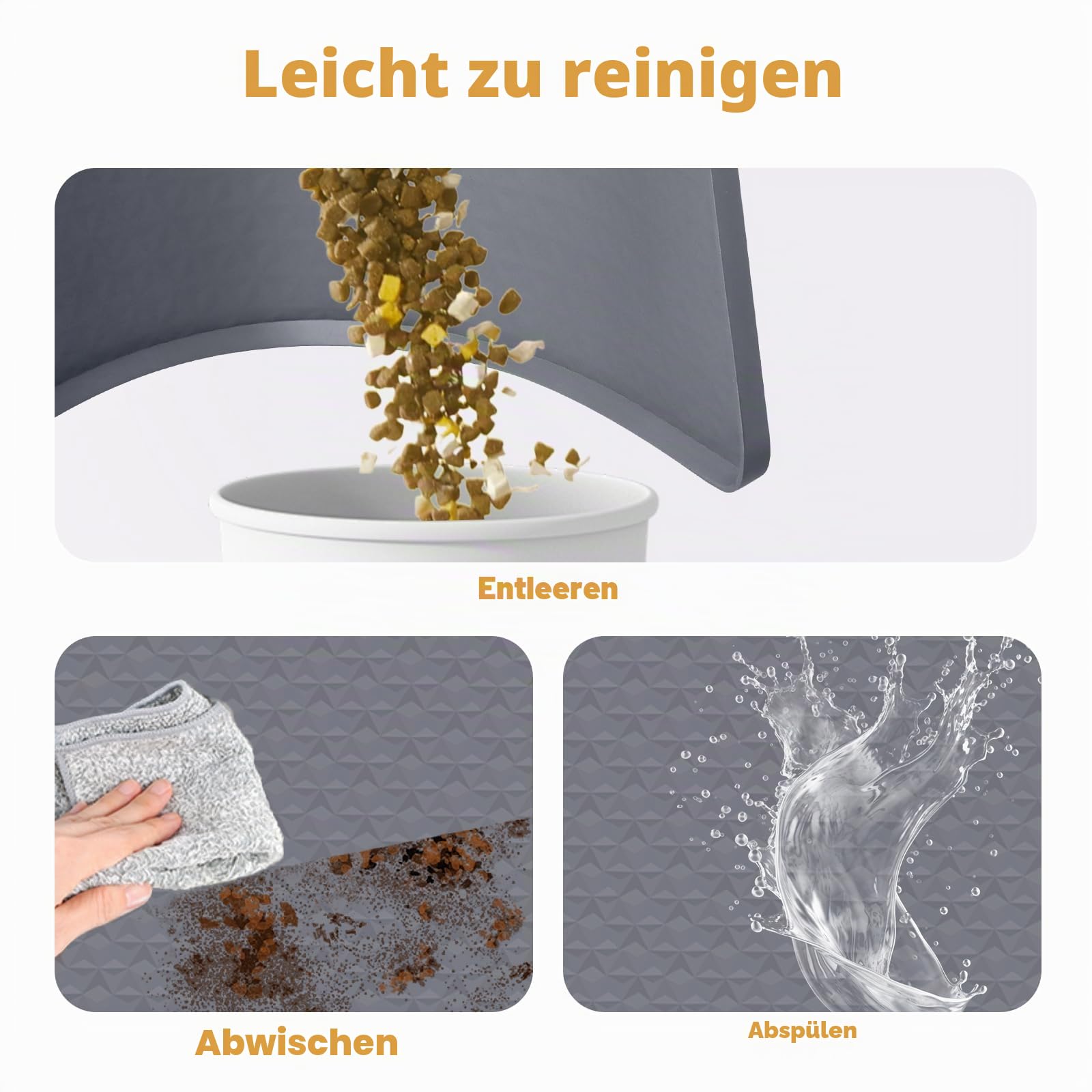 Extra große Katzenfuttermatte, 130x65cm Silikon-Futtermatte für Haustiere mit erhöhtem Rand und Struktur, Platzdeckchen für Futter- und Wassernäpfe, rutschfest, leicht zu reinigen (Dunkelgrau)