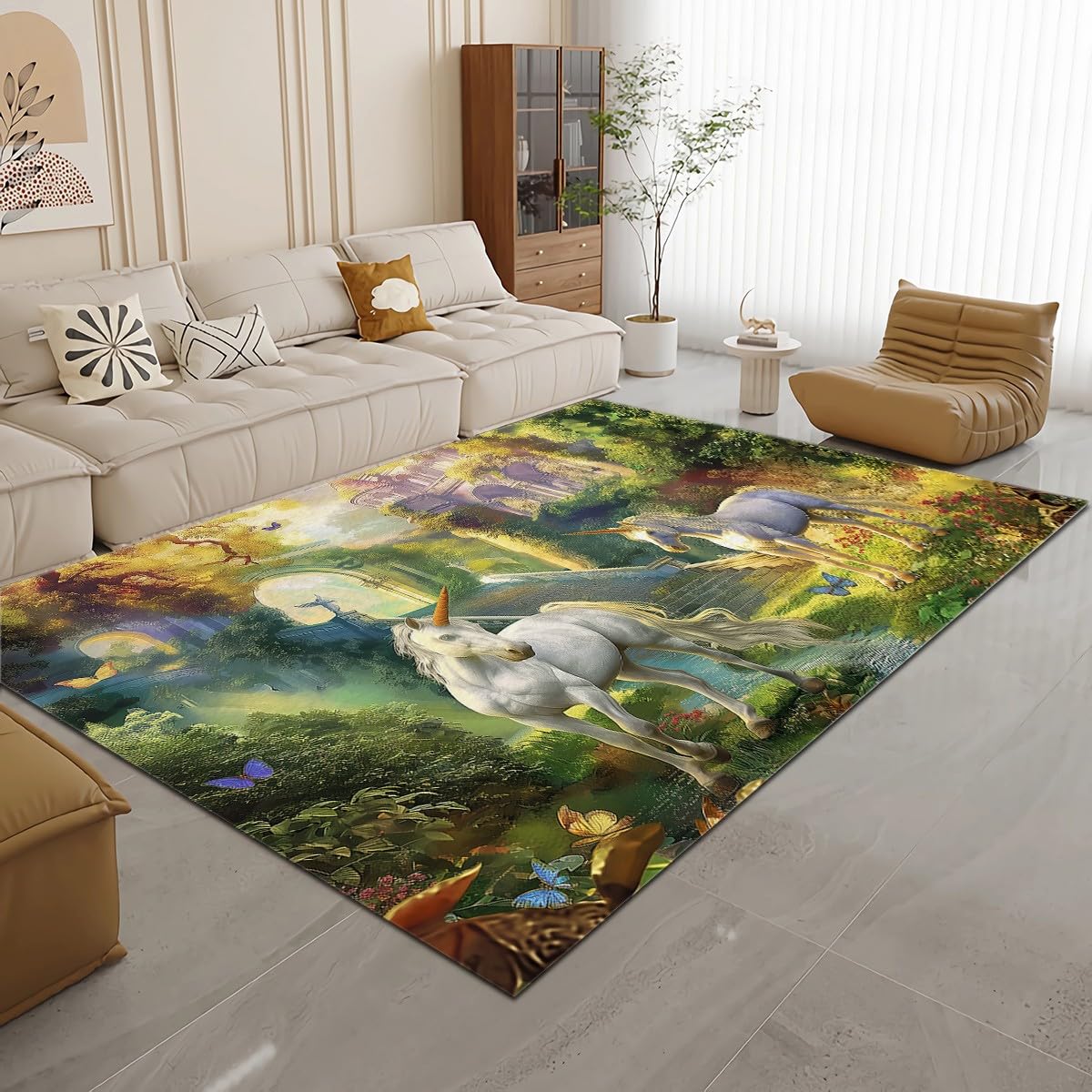 AAA unico  ANIMALルームマット 98×140cm レオパー Amazon.com: Animal Unicorn Forest Castle Area Rugs for Living Room