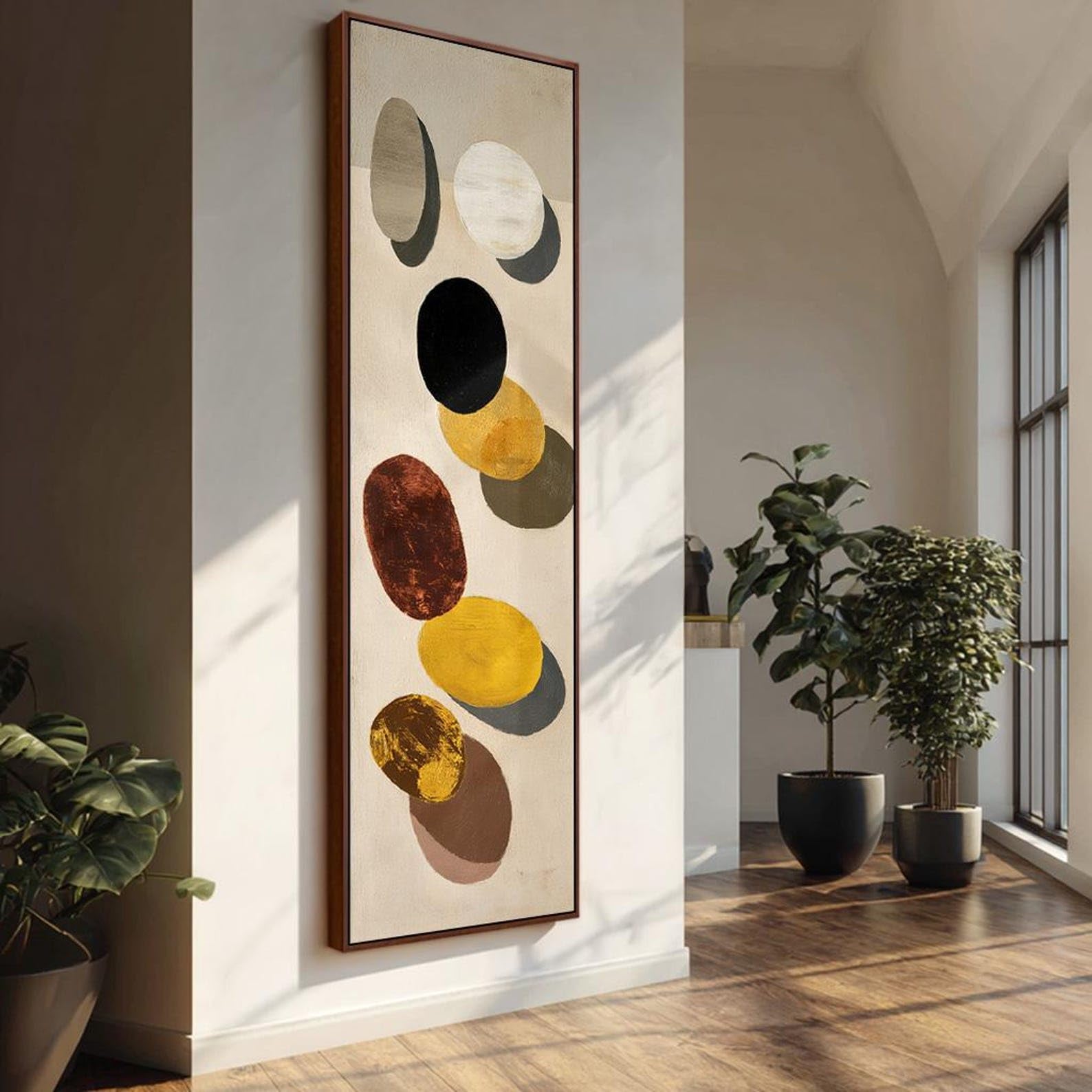 XINBAO Japandi Wall Art, Tall Narrow Abstract Stone Painting, Long Vertical Canvas Prints，Canvas Wall Art，Horizontal Bed Decor(70x210cm/Frameless)