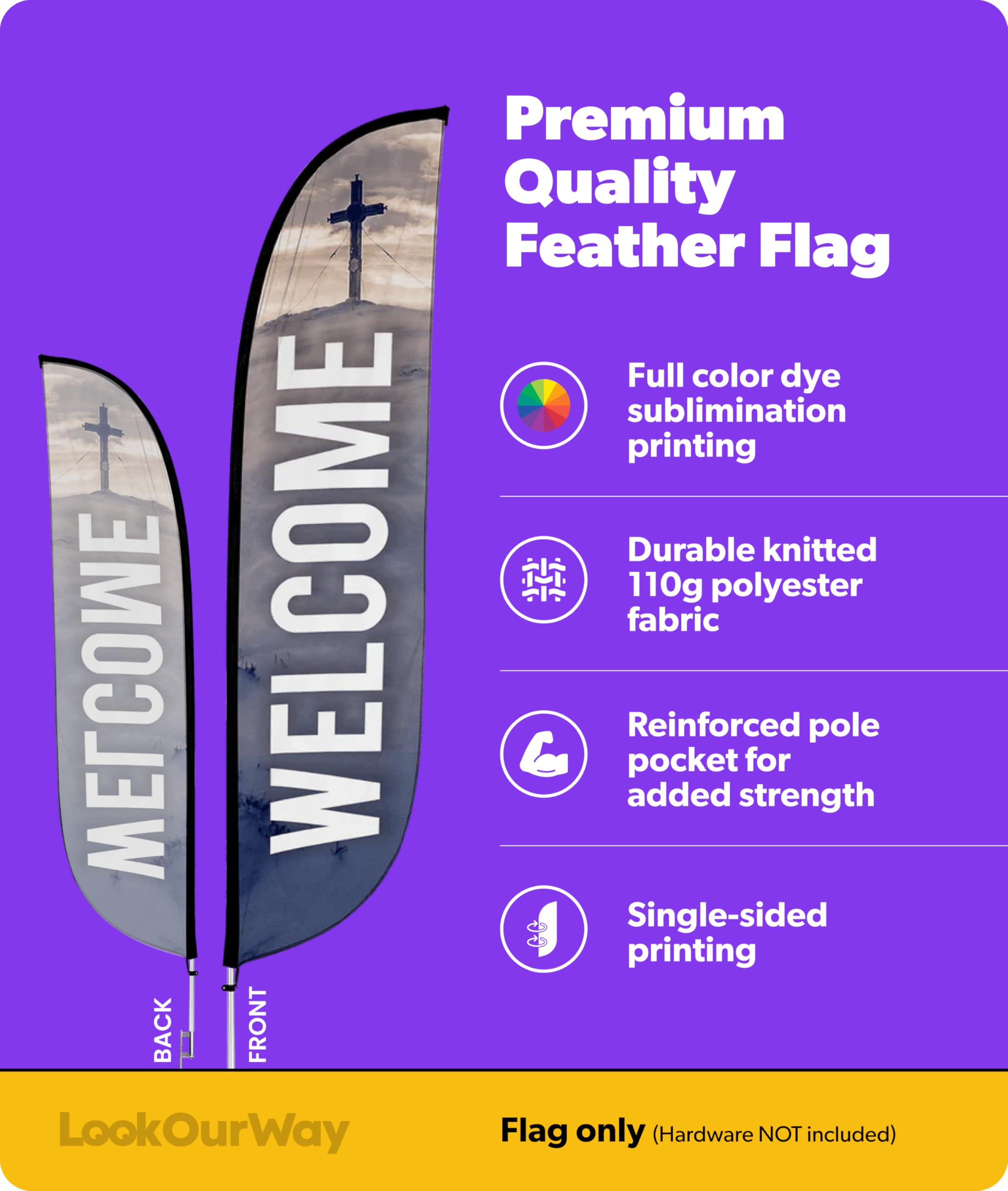 LookOurWay Drapeau en plumes « Welcome » sur le thème de l'église, 30,5 m