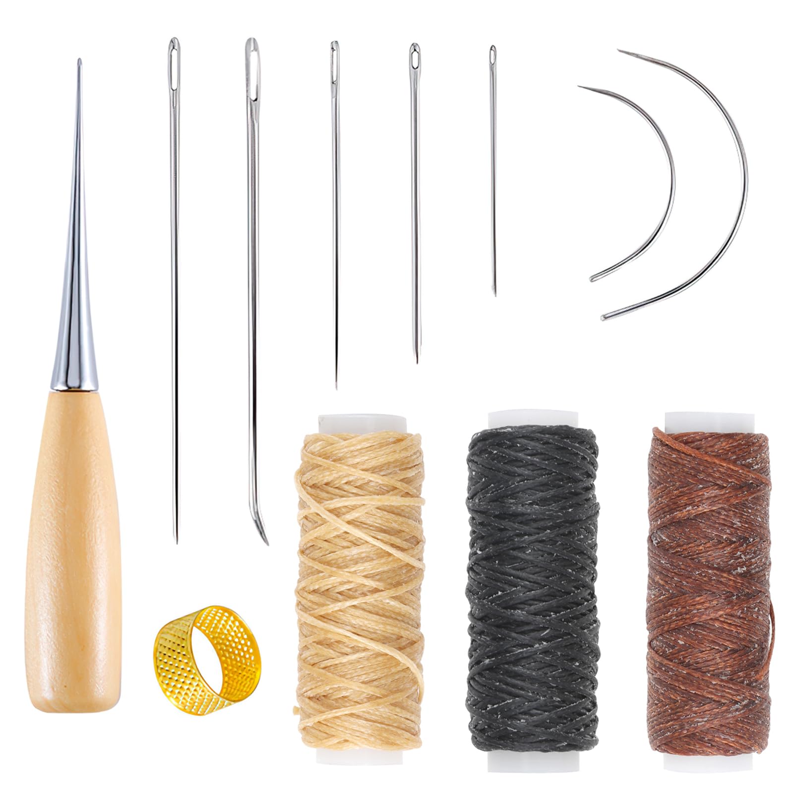 Leather Needles for Hand Sewing 12pcs Curved Needles Kit for Upholstery Repair Waxed Thread 12m Cord