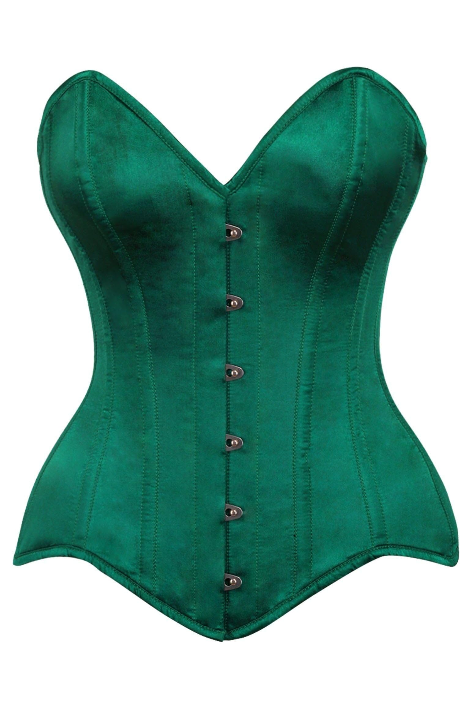 Daisy corsets Womens Top Drawer Dark Green Satin Steel Boned Overbust Corset, Green, Medium