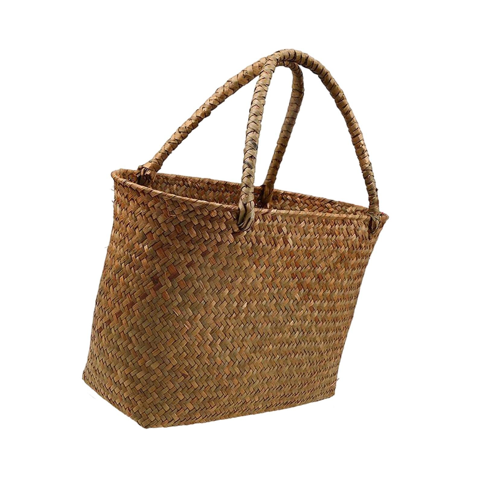 Hlhlh One Color Wicker Woven Basket With Handle Storing Picnic Bread Fruits Vegetables(34X14x21cm)