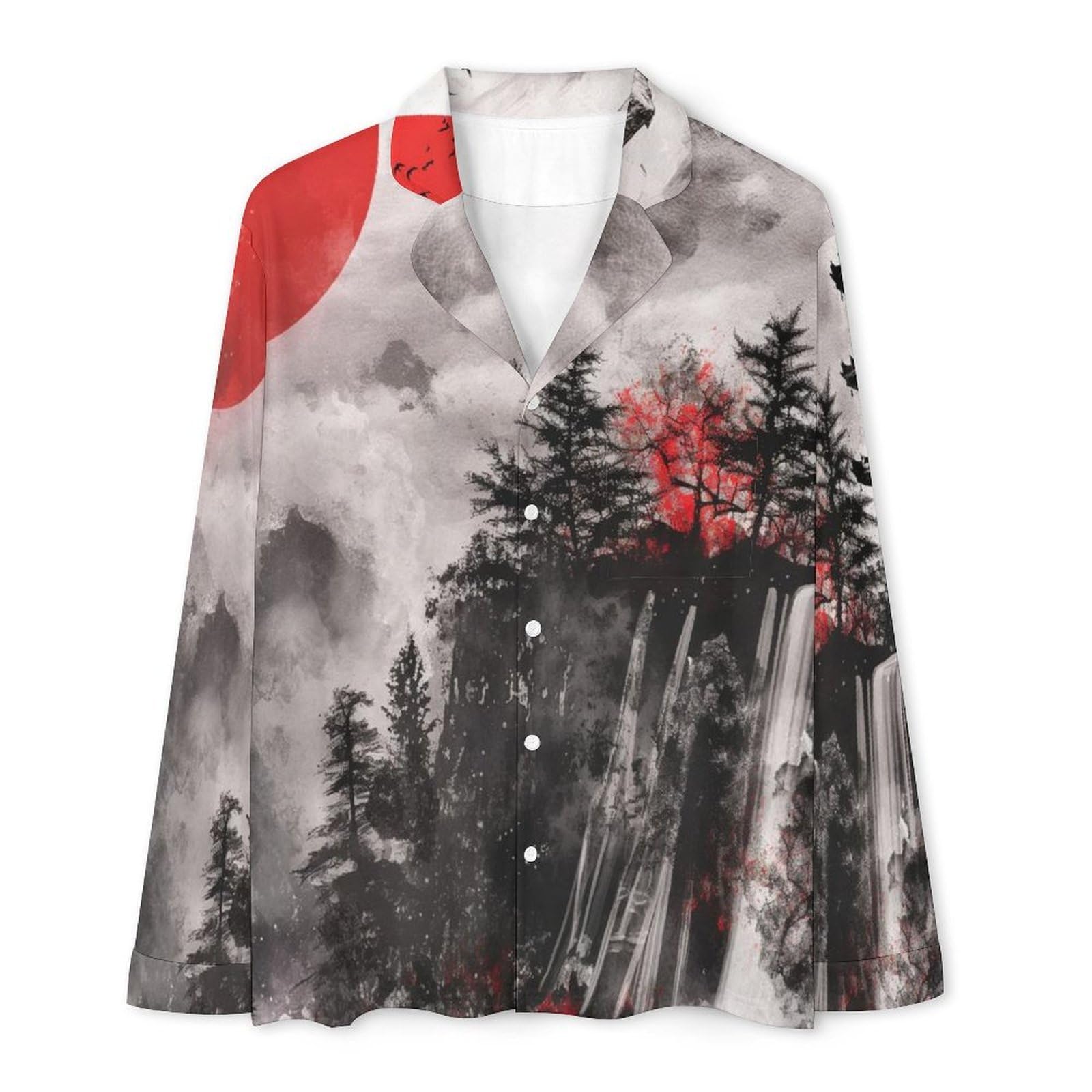 OLEETS Completo Pigiama da Uomo - Foresta di Montagna Top E Pantaloni in 2 Pezzi Pigiama Casual E Ampio A Maniche Lunghe Morbido Autunnale E Invernale.